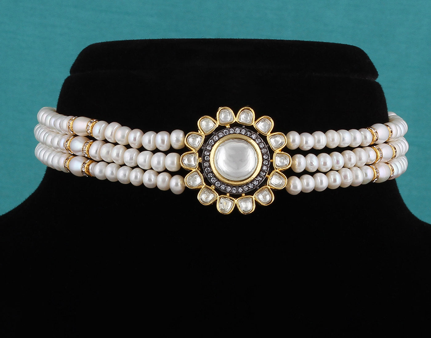 Real Natural Fresh Water Button Pearls Choker Set With Certificate(D.No CKR371)