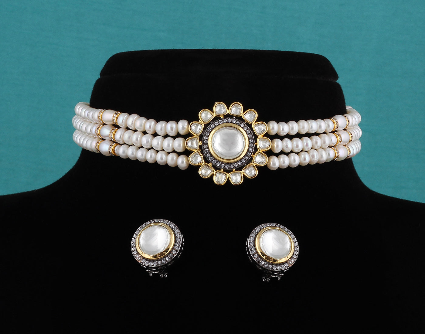 Real Natural Fresh Water Button Pearls Choker Set With Certificate(D.No CKR371)