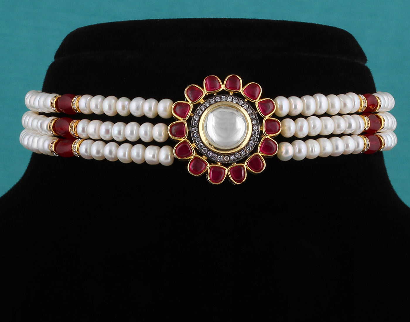 Real Natural Fresh Water Button Pearls Choker Set With Certificate(D.No CKR373)
