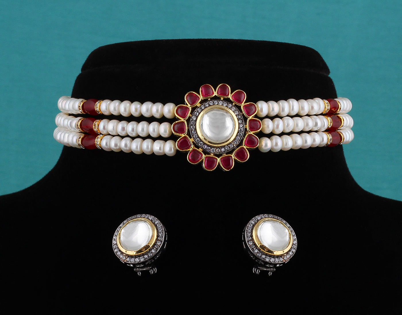 Real Natural Fresh Water Button Pearls Choker Set With Certificate(D.No CKR373)