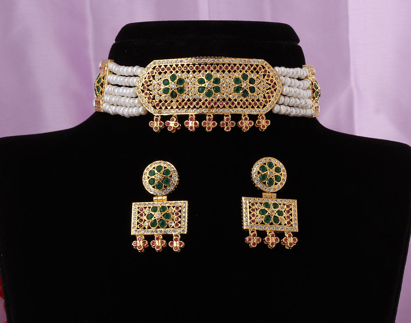Real Natural Fresh Water Button Pearls Choker Set With Certificate(D.No CKR390)