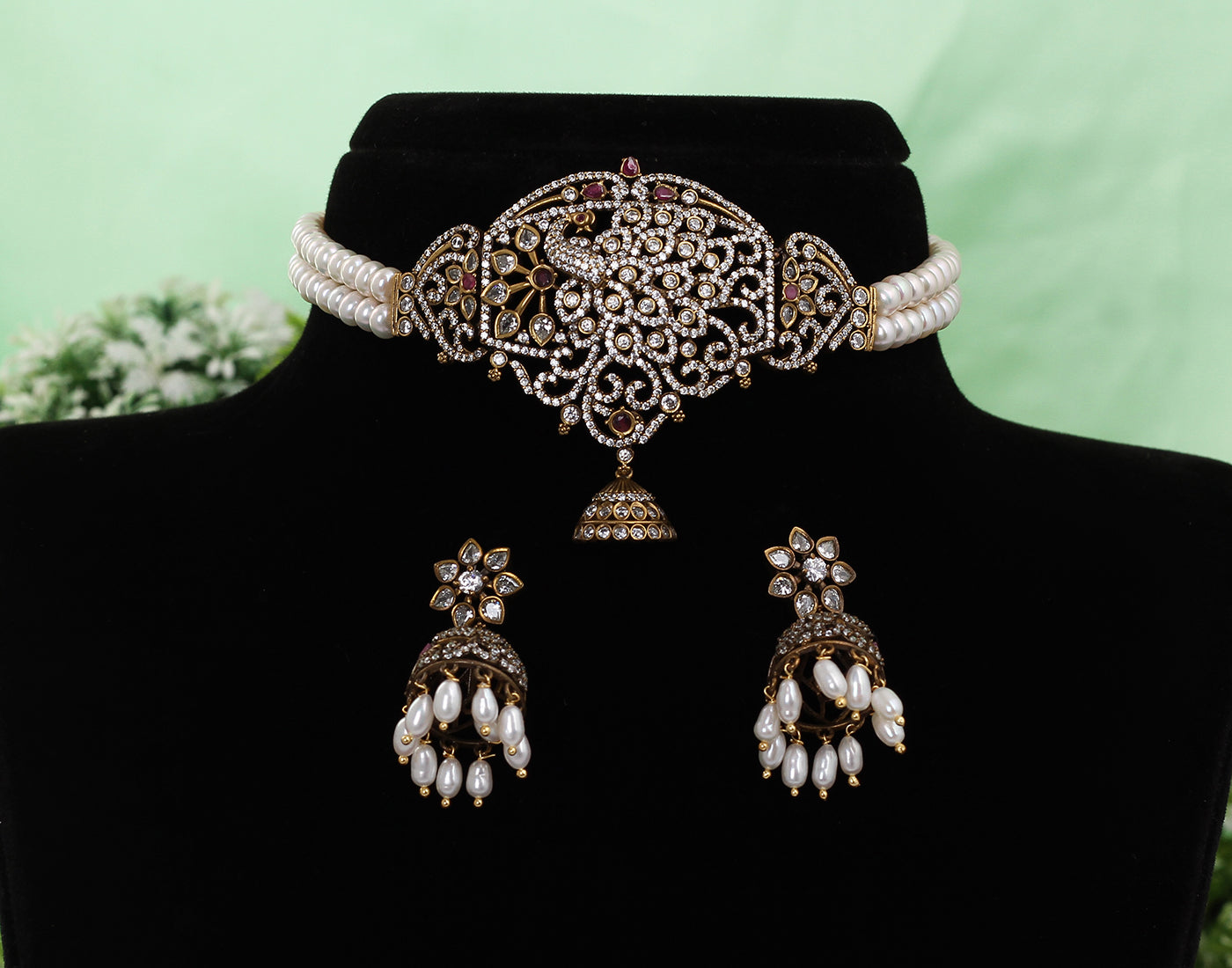 Real Natural Fresh Water Pearls Choker Set With Certificate(D.No CKR426)