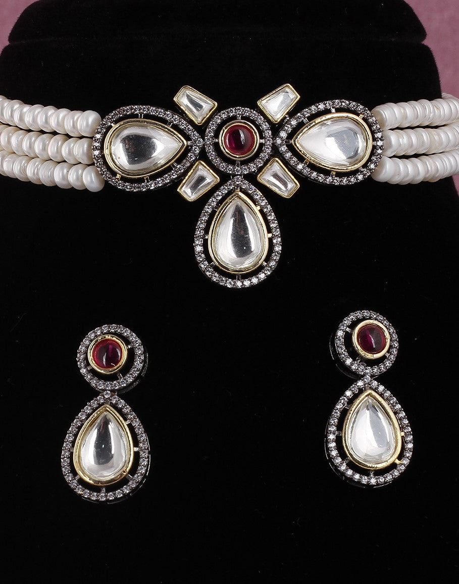 Real Natural Fresh Water Pearls Choker Set With Certificate(D.No CKR496)