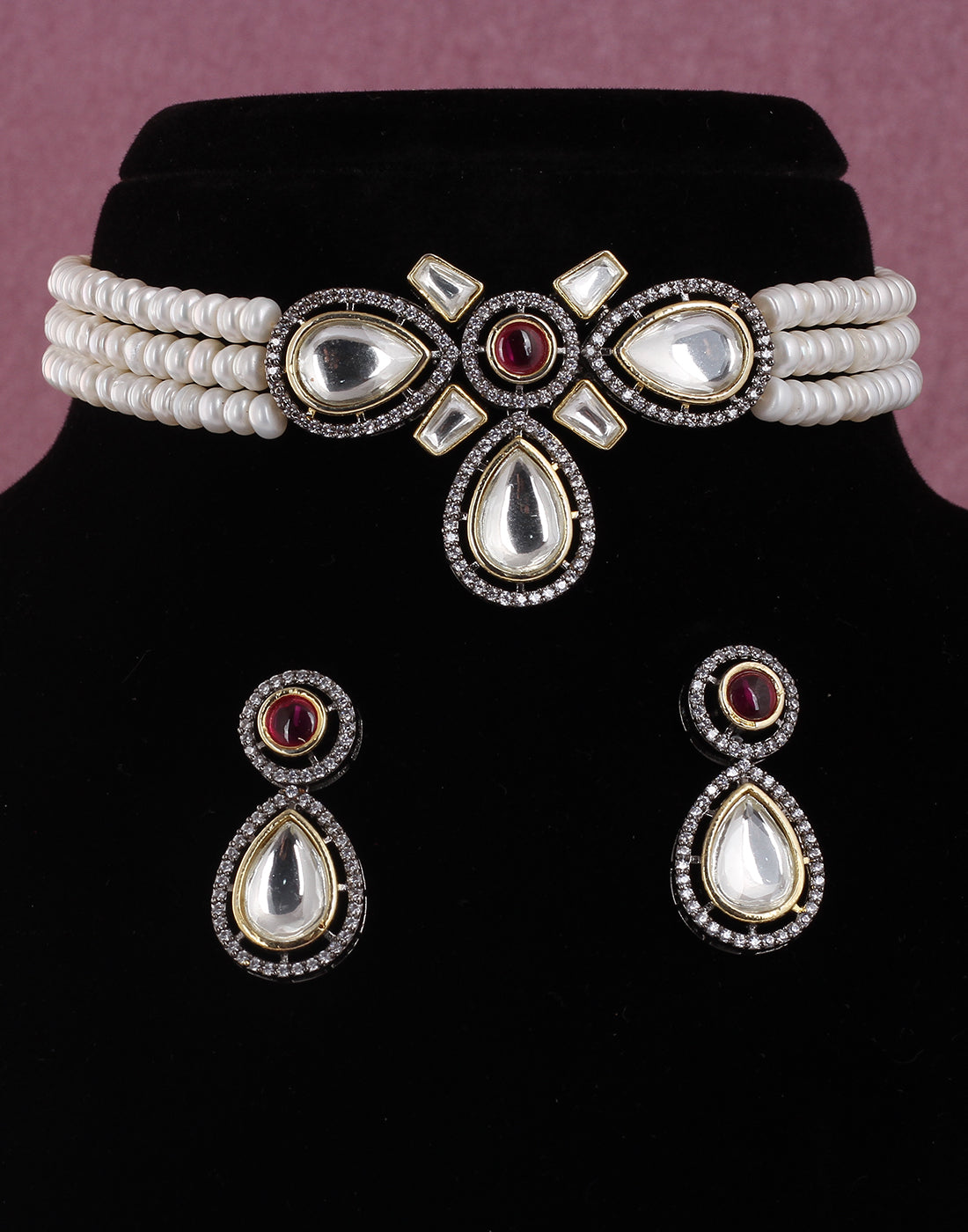 Real Natural Fresh Water Pearls Choker Set With Certificate(D.No CKR496)
