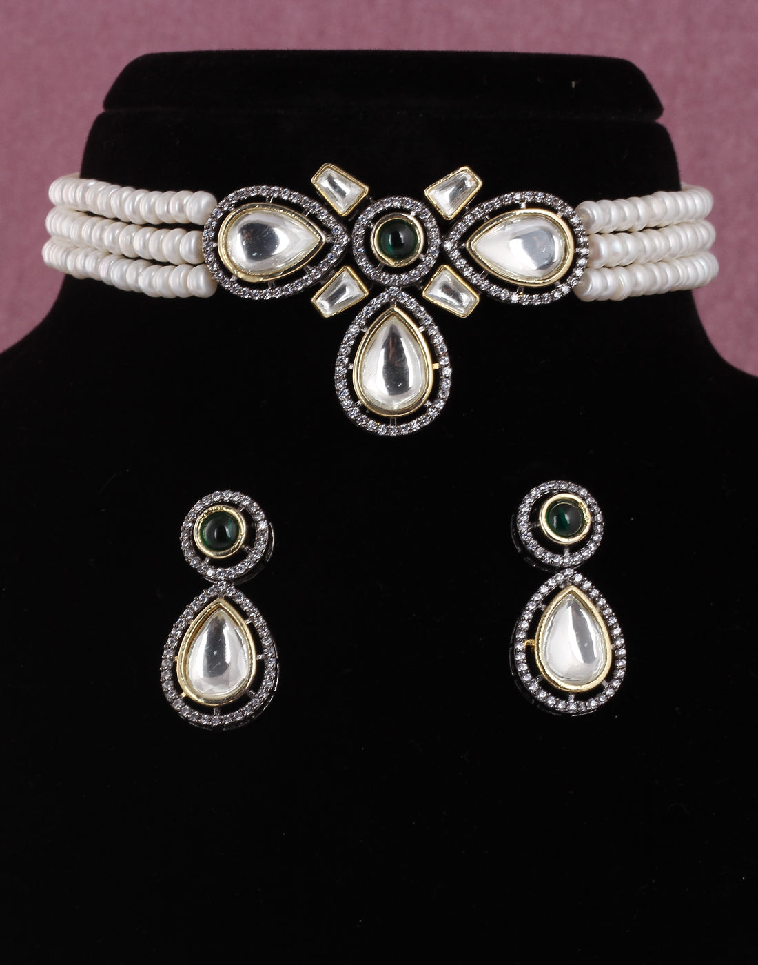 Real Natural Fresh Water Pearls Choker Set With Certificate(D.No CKR497)