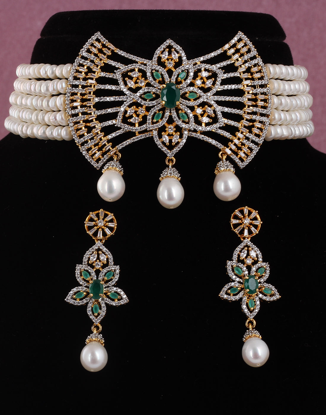 Real Natural Fresh Water Pearls Choker Set With Certificate(D.No CKR505)