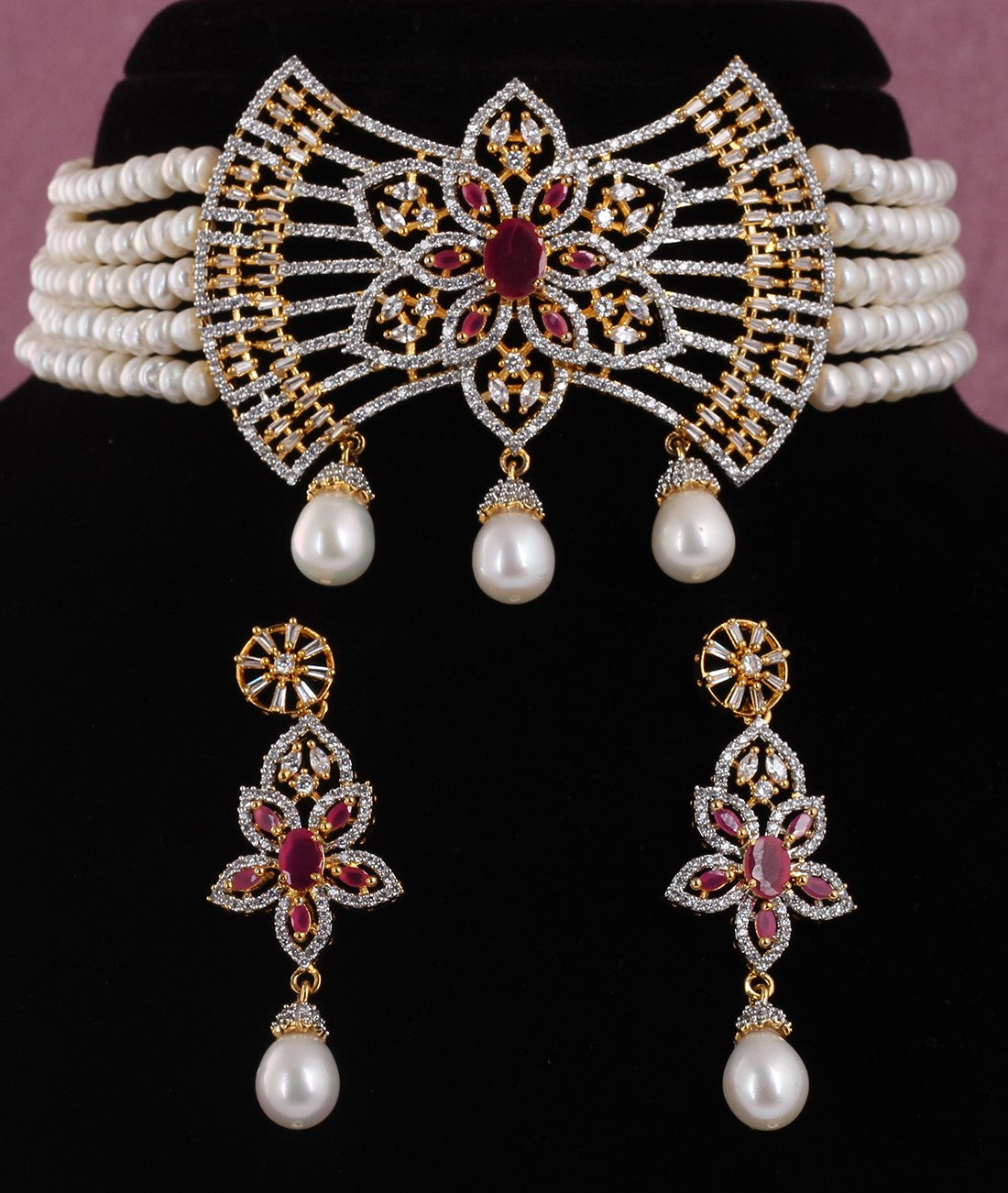 Real Natural Fresh Water Pearls Choker Set With Certificate(D.No CKR506)