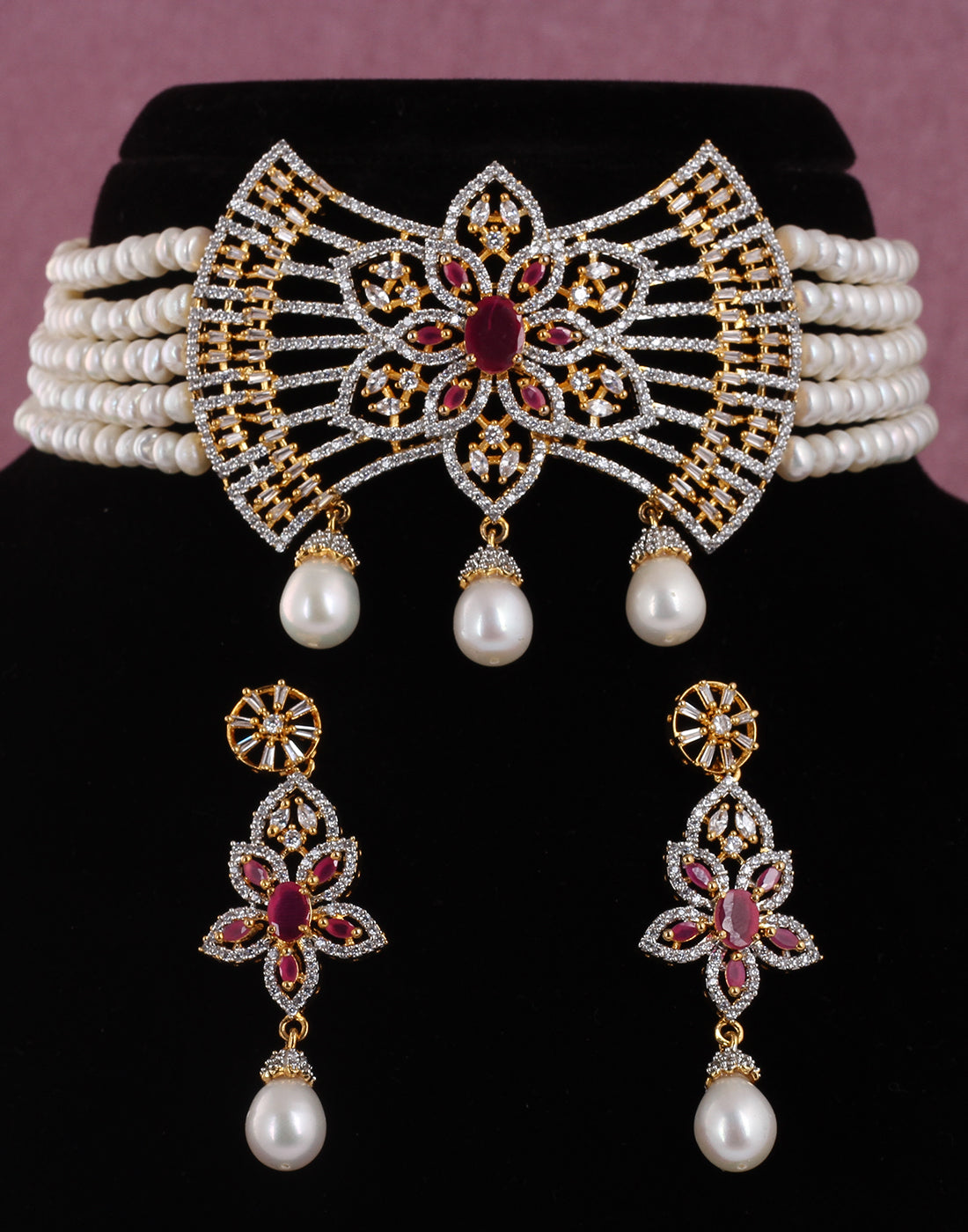 Real Natural Fresh Water Pearls Choker Set With Certificate(D.No CKR506)