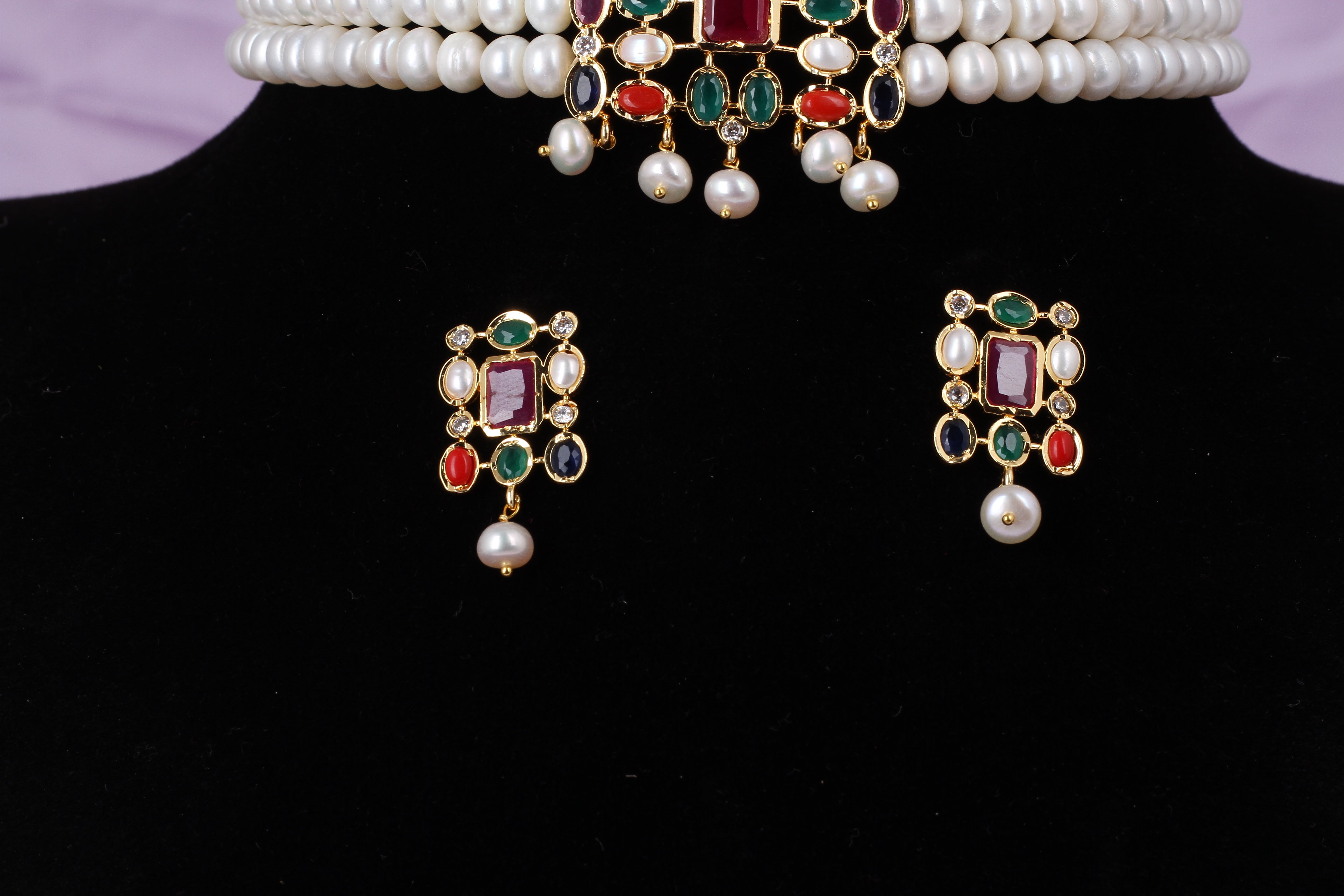 Real Natural Fresh Water Pearls Choker Set With Certificate(D.No CKR529)
