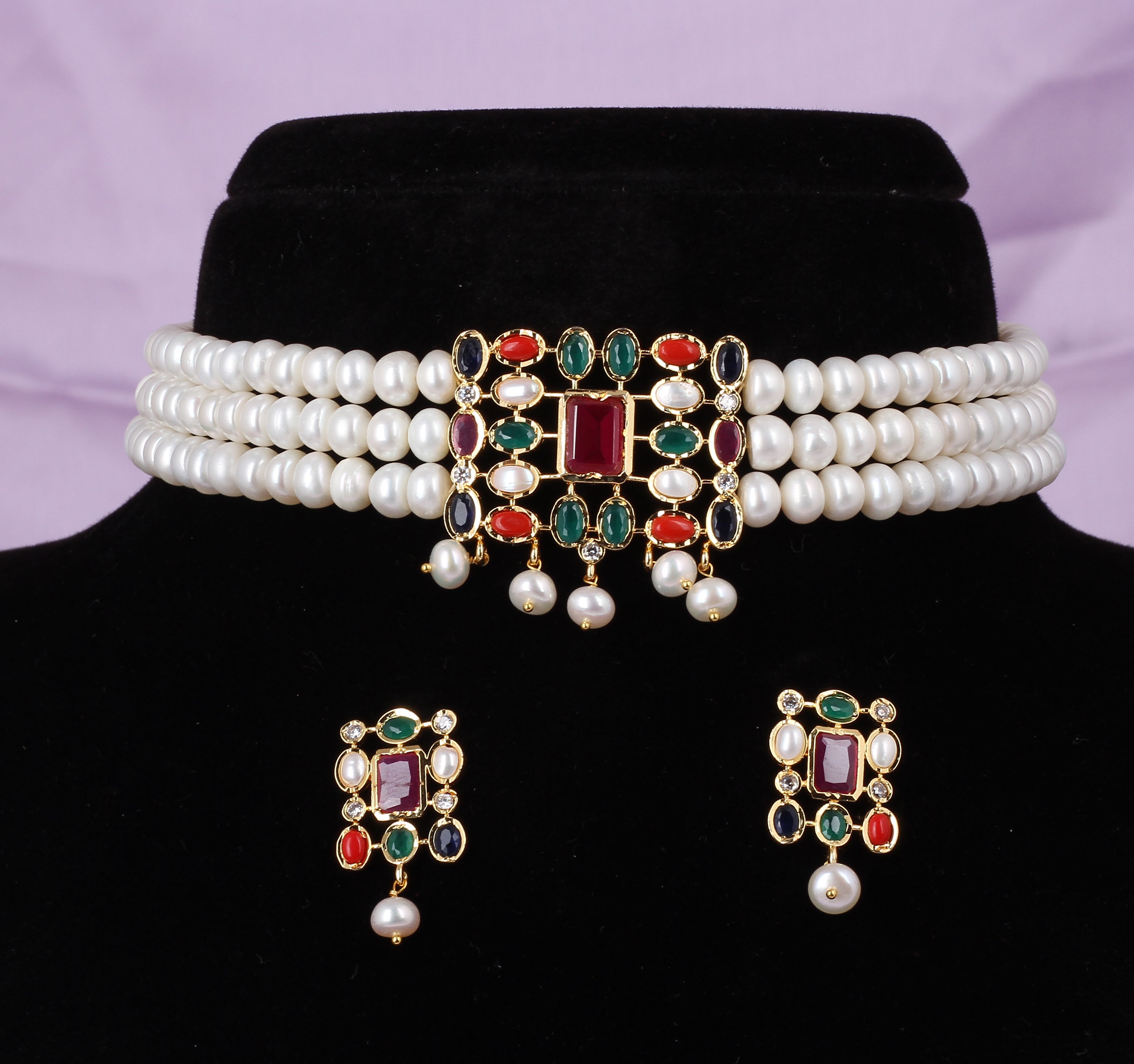 Real Natural Fresh Water Pearls Choker Set With Certificate(D.No CKR529)