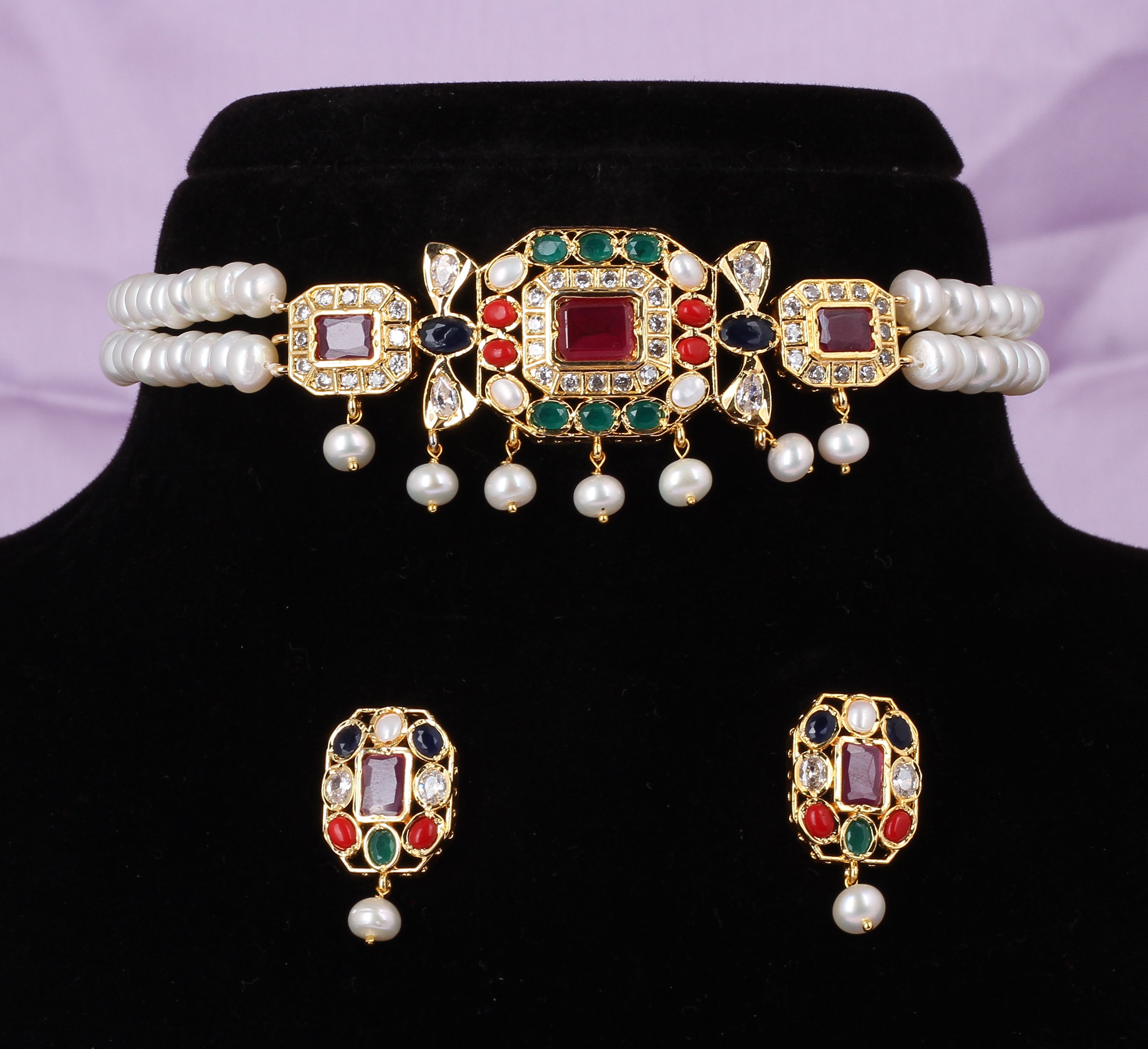 Real Natural Fresh Water Pearls Choker Set With Certificate(D.No CKR531)