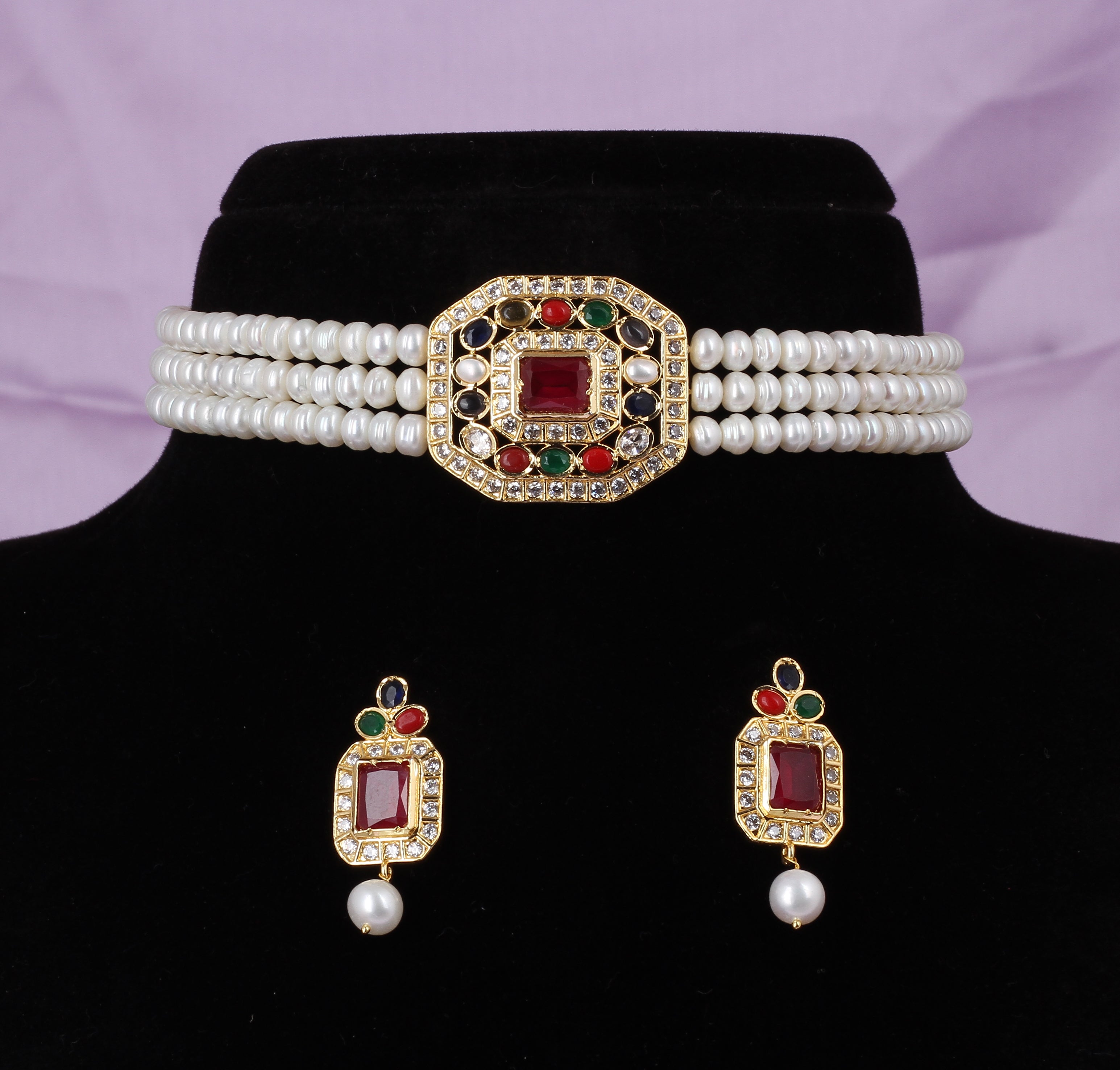 Real Natural Fresh Water Pearls Choker Set With Certificate(D.No CKR534)