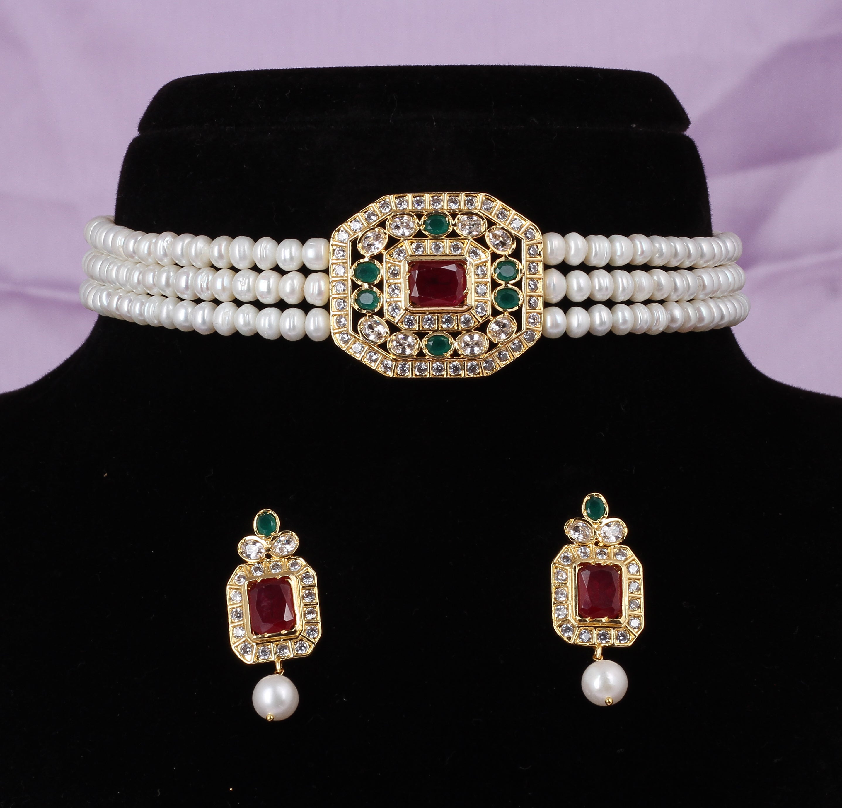 Real Natural Fresh Water Pearls Choker Set With Certificate(D.No CKR535)