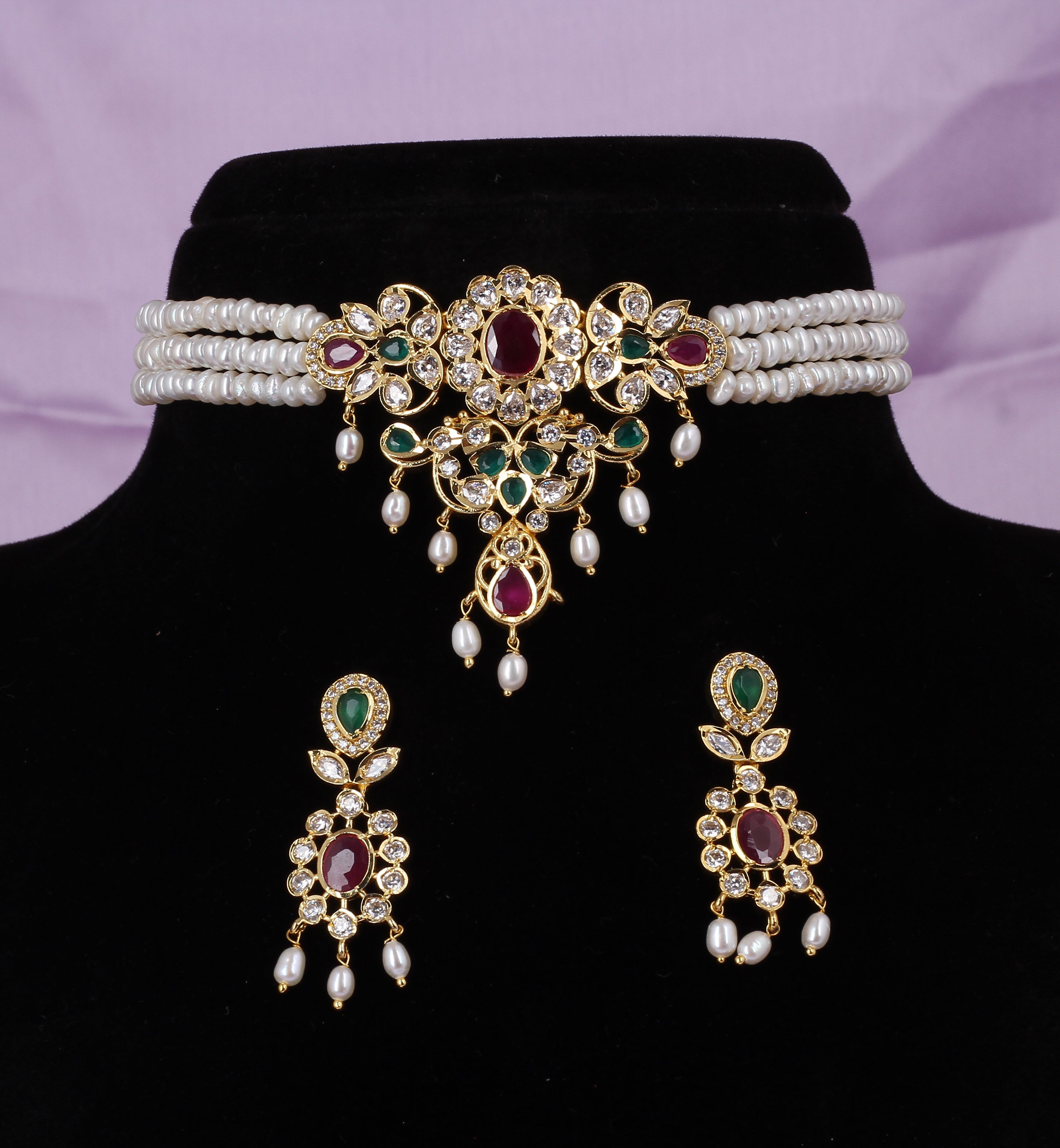 Real Natural Fresh Water Pearls Choker Set With Certificate(D.No CKR536)