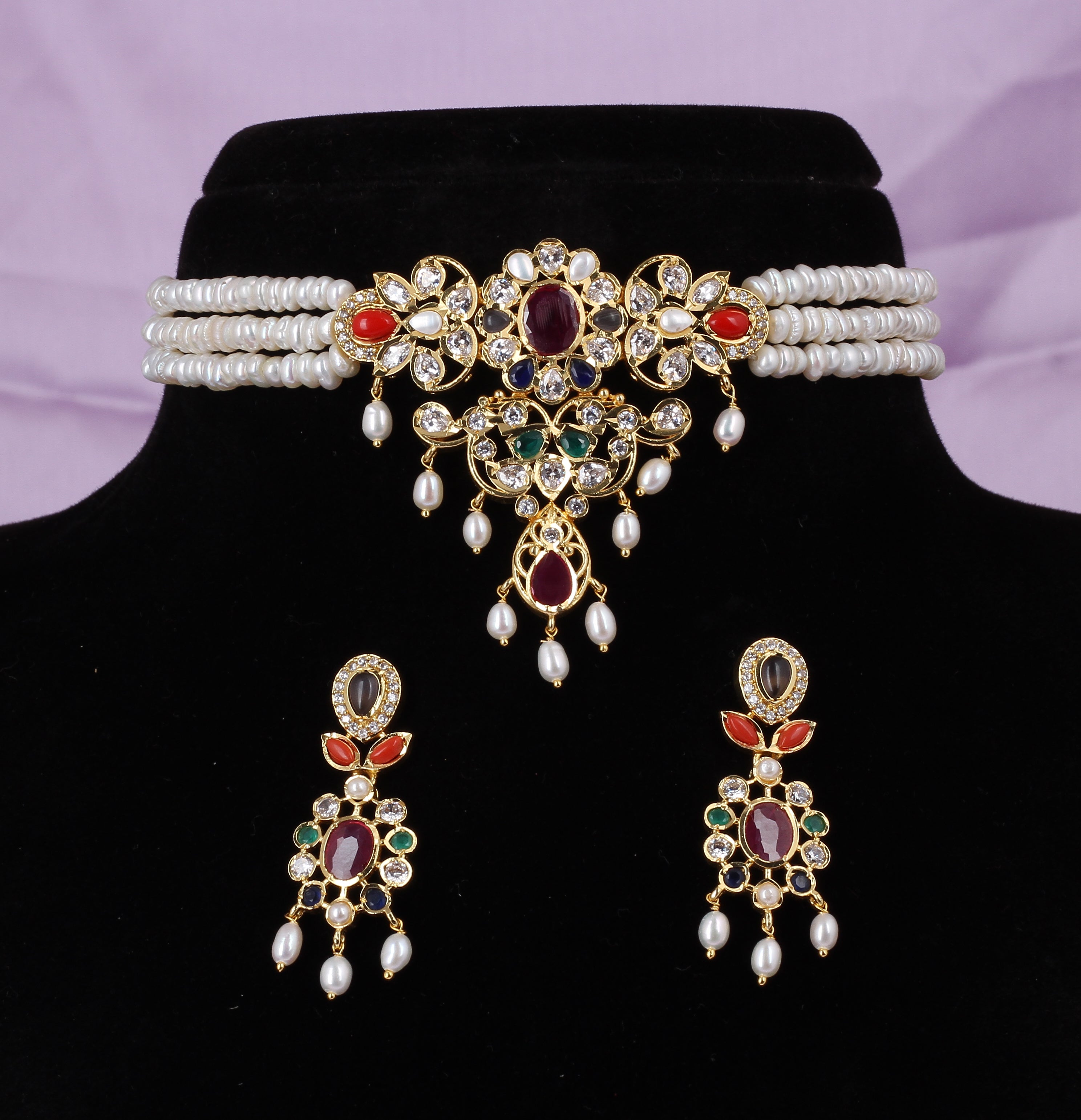 Real Natural Fresh Water Pearls Choker Set With Certificate(D.No CKR537)