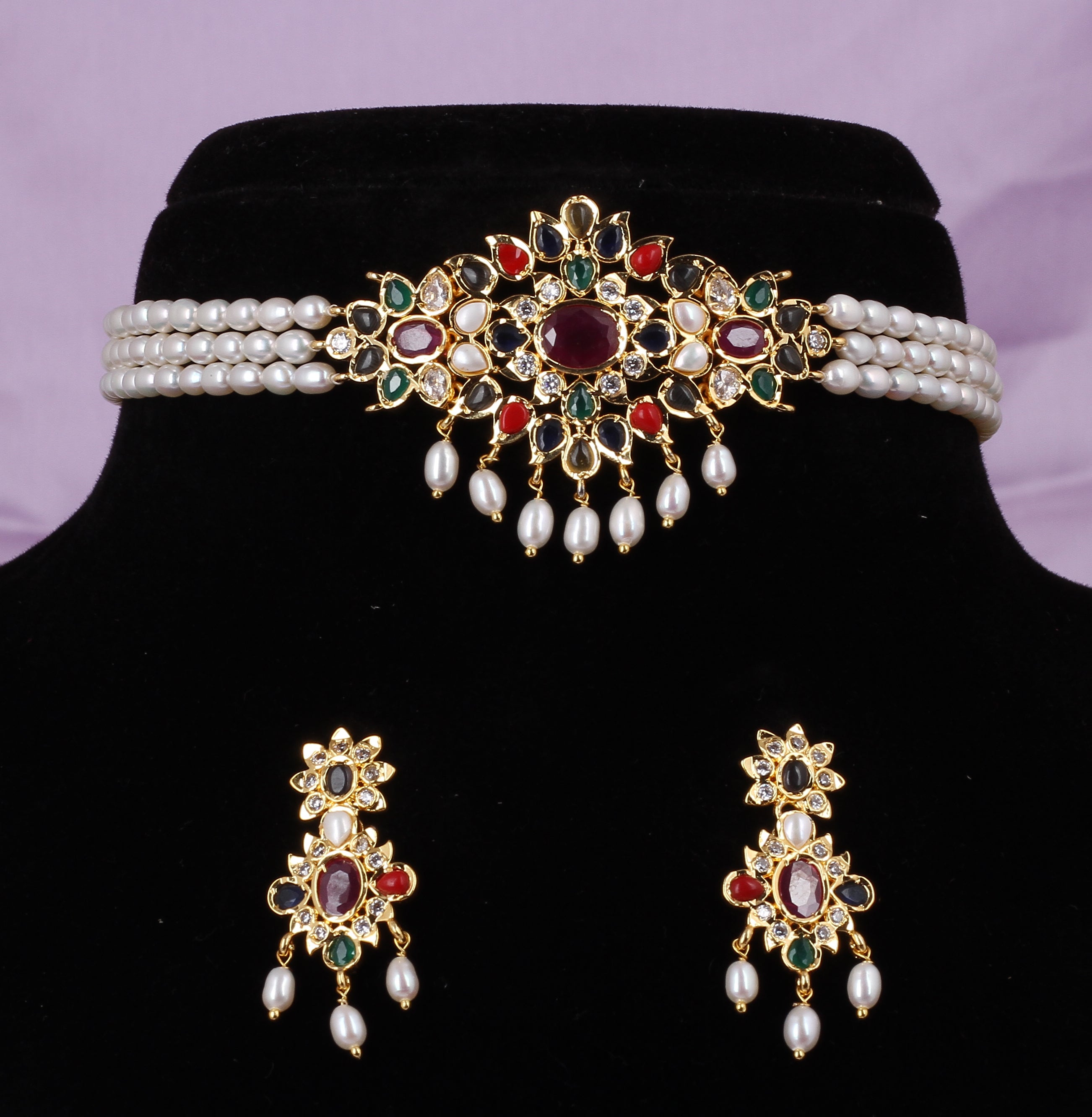Real Natural Fresh Water Pearls Choker Set With Certificate(D.No CKR540)