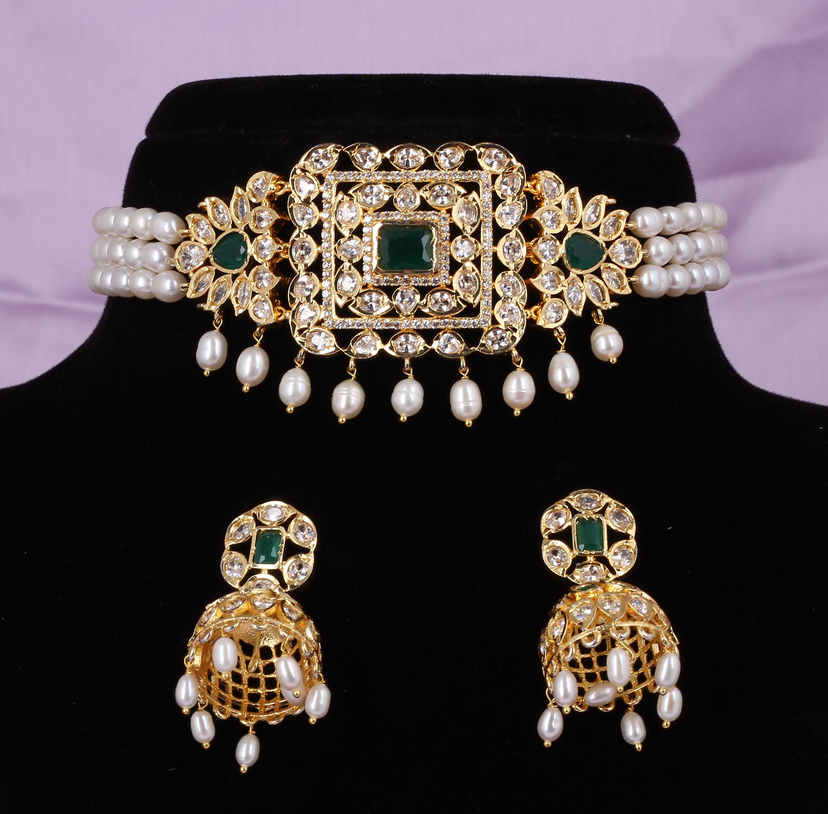Real Natural Fresh Water Pearls Choker Set With Certificate(D.No CKR541)