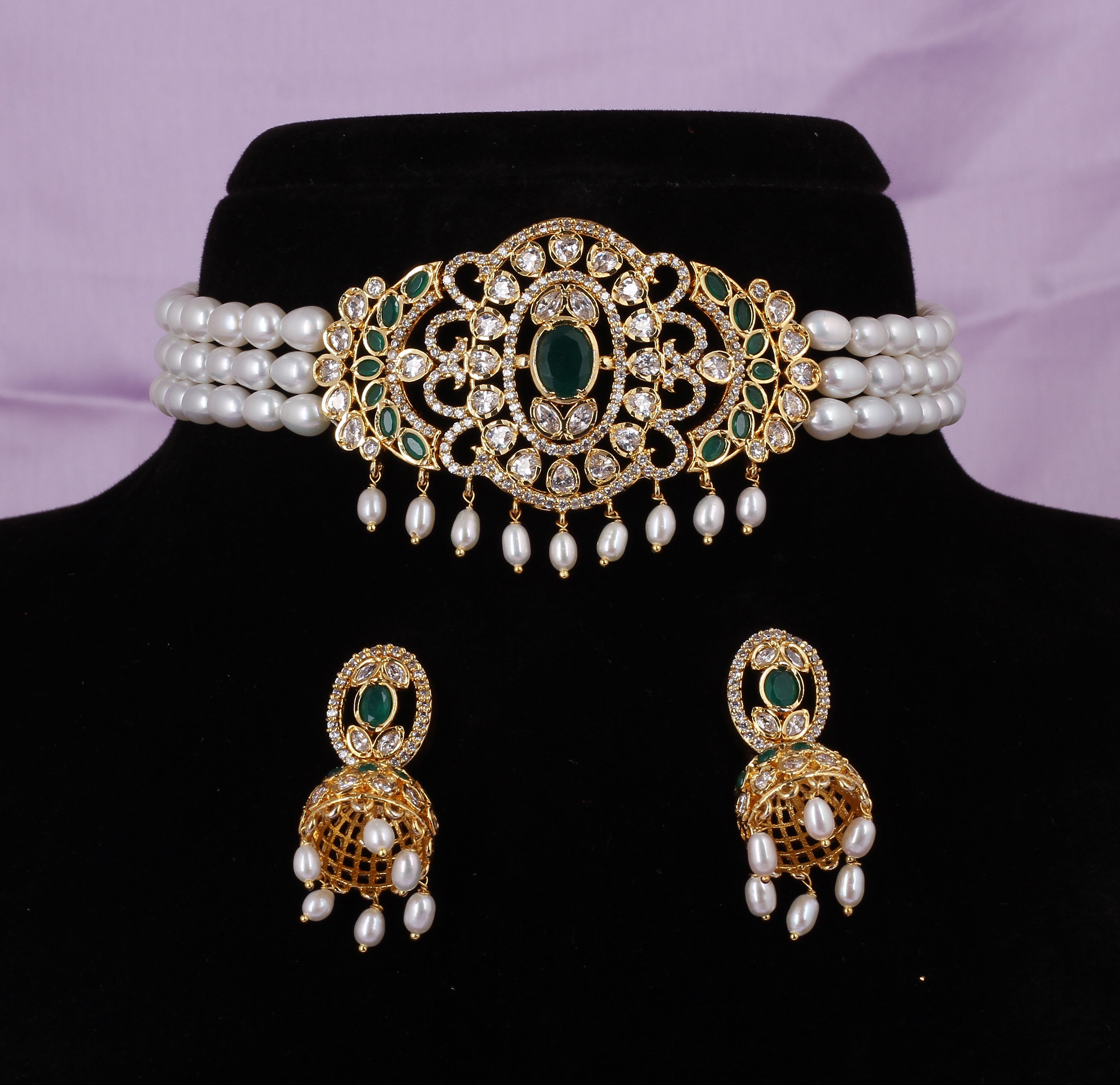Real Natural Fresh Water Pearls Choker Set With Certificate(D.No CKR544)