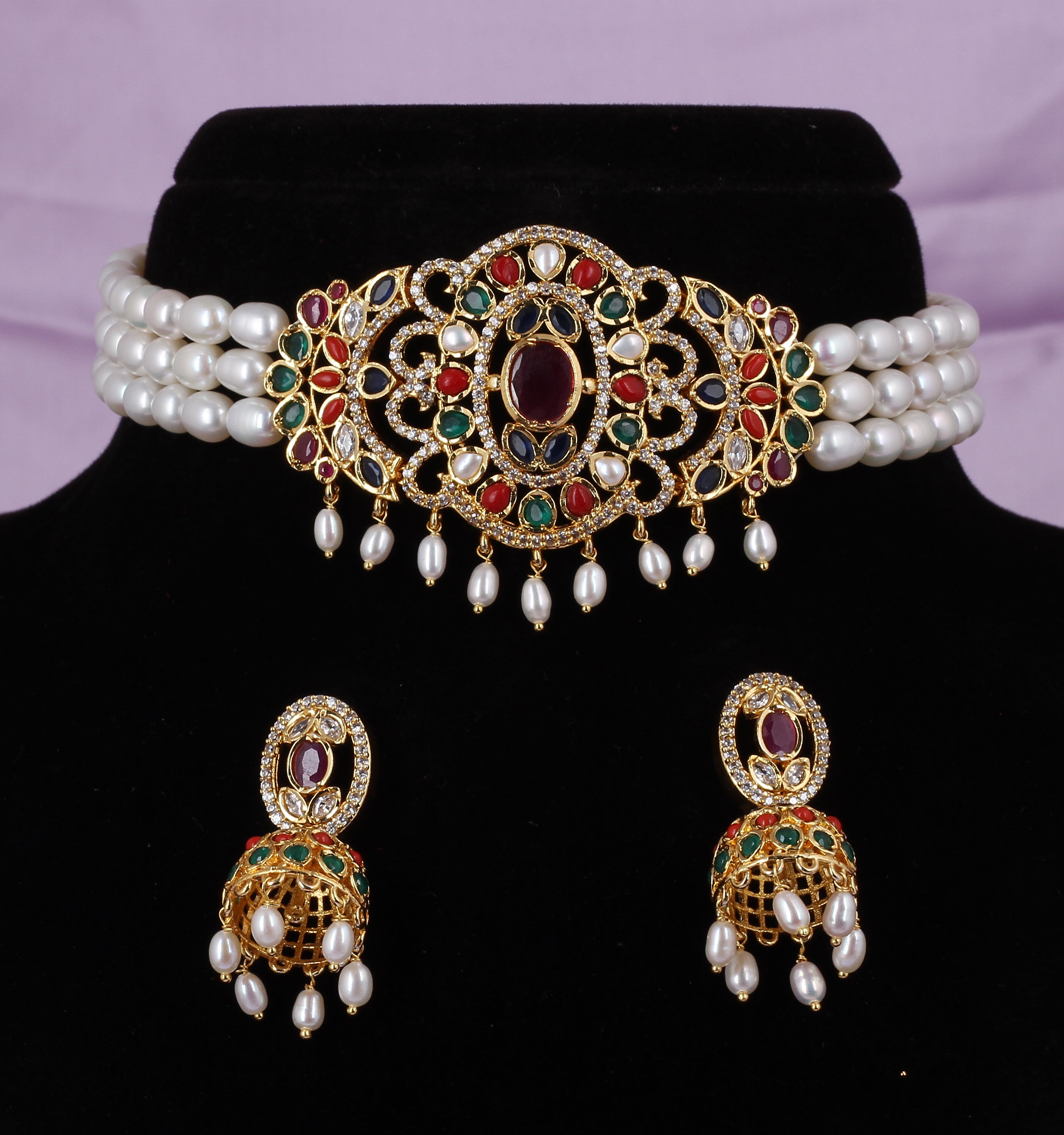 Real Natural Fresh Water Pearls Choker Set With Certificate(D.No CKR545)