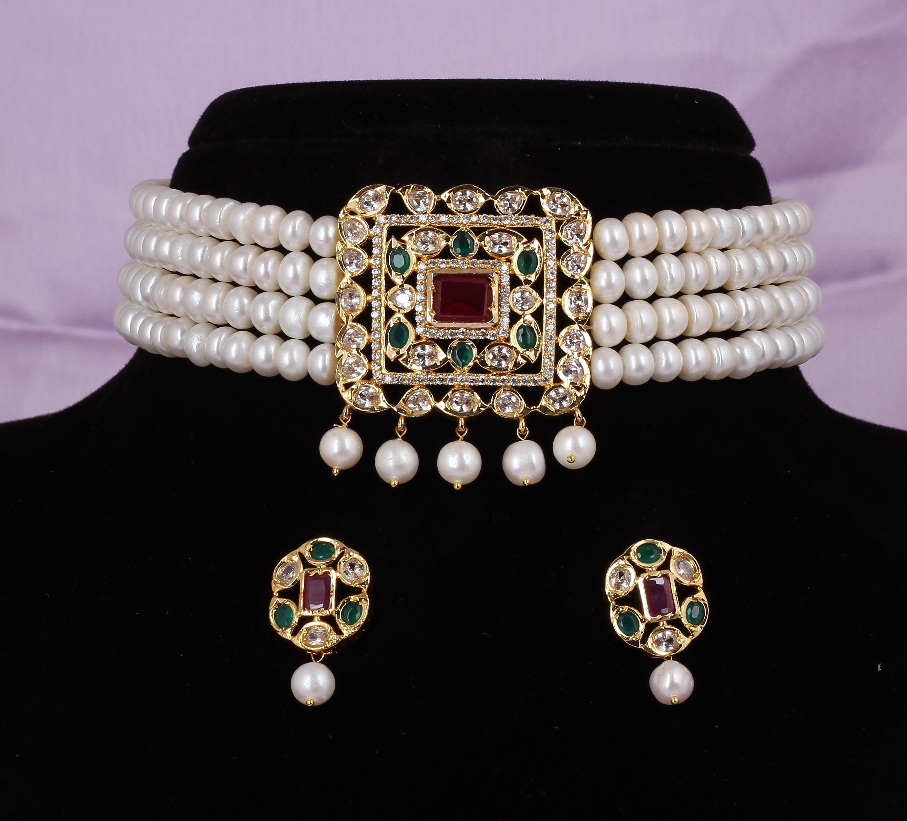 Real Natural Fresh Water Pearls Choker Set With Certificate(D.No CKR546)