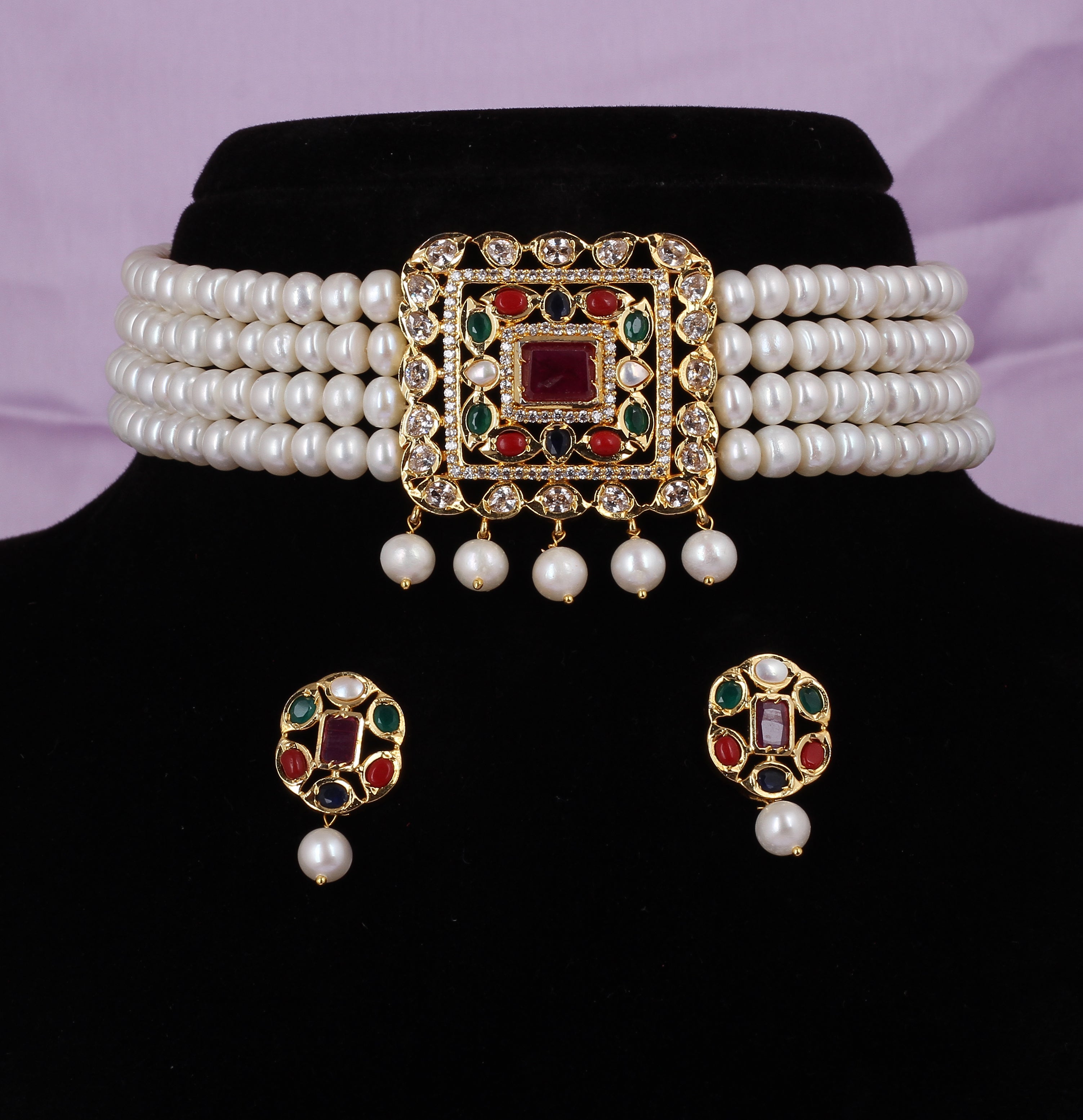 Real Natural Fresh Water Pearls Choker Set With Certificate(D.No CKR547)
