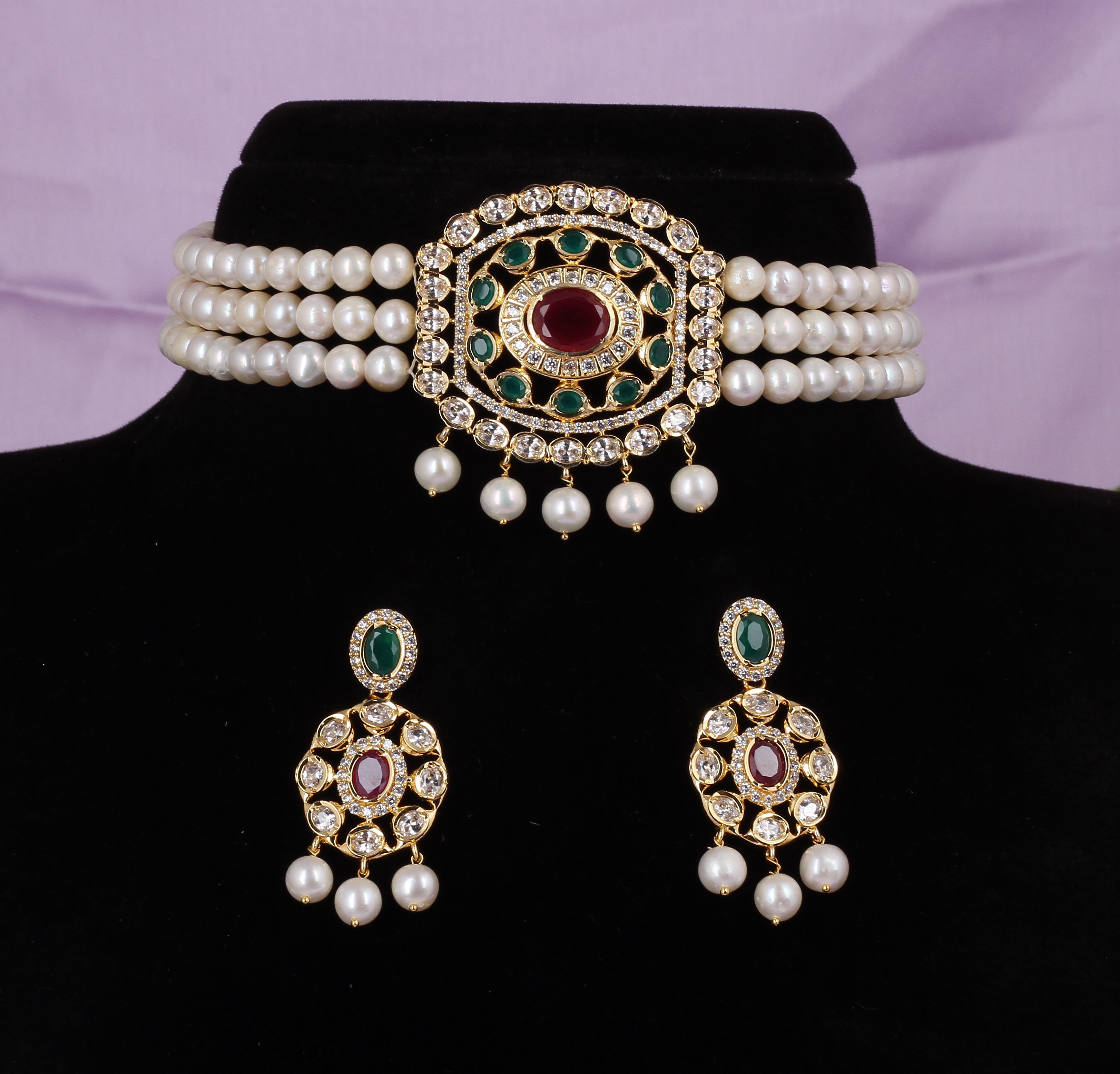 Real Natural Fresh Water Pearls Choker Set With Certificate(D.No CKR550)