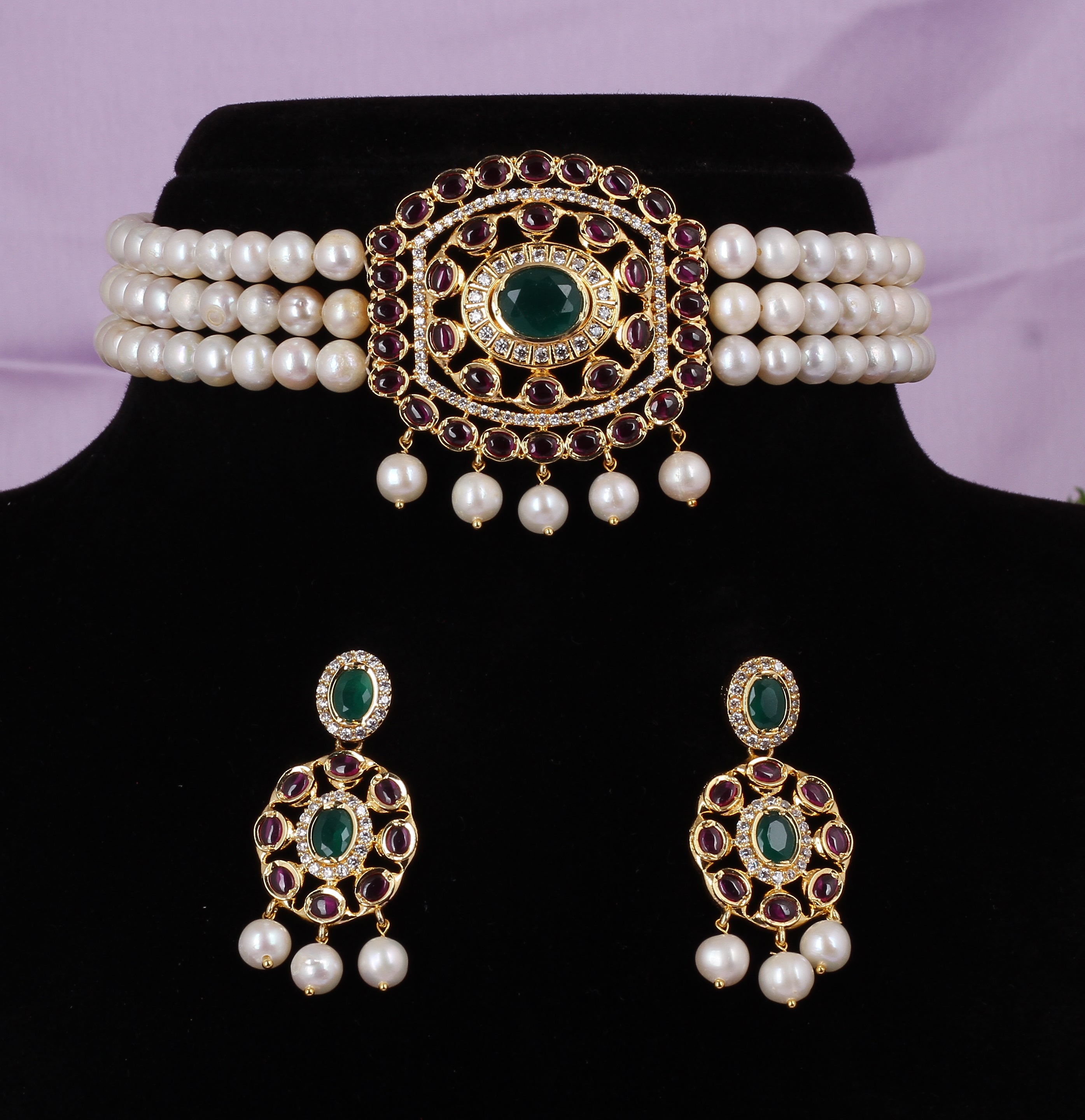 Real Natural Fresh Water Pearls Choker Set With Certificate(D.No CKR551)