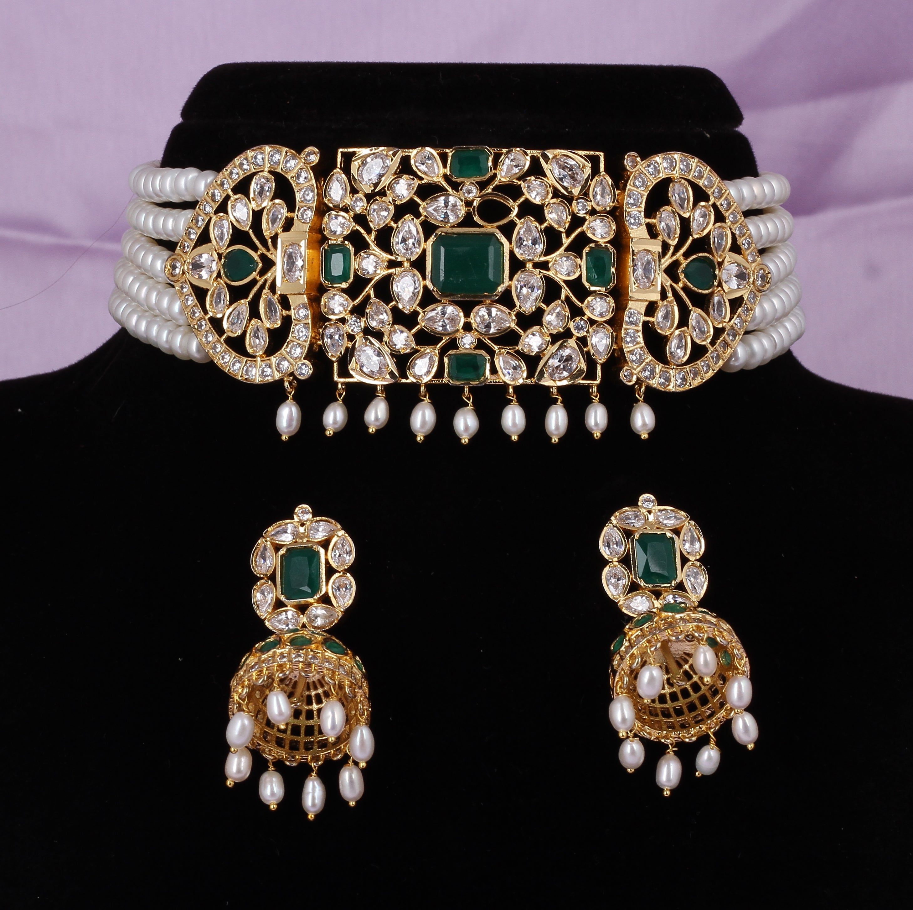 Real Natural Fresh Water Pearls Choker Set With Certificate(D.No CKR553)