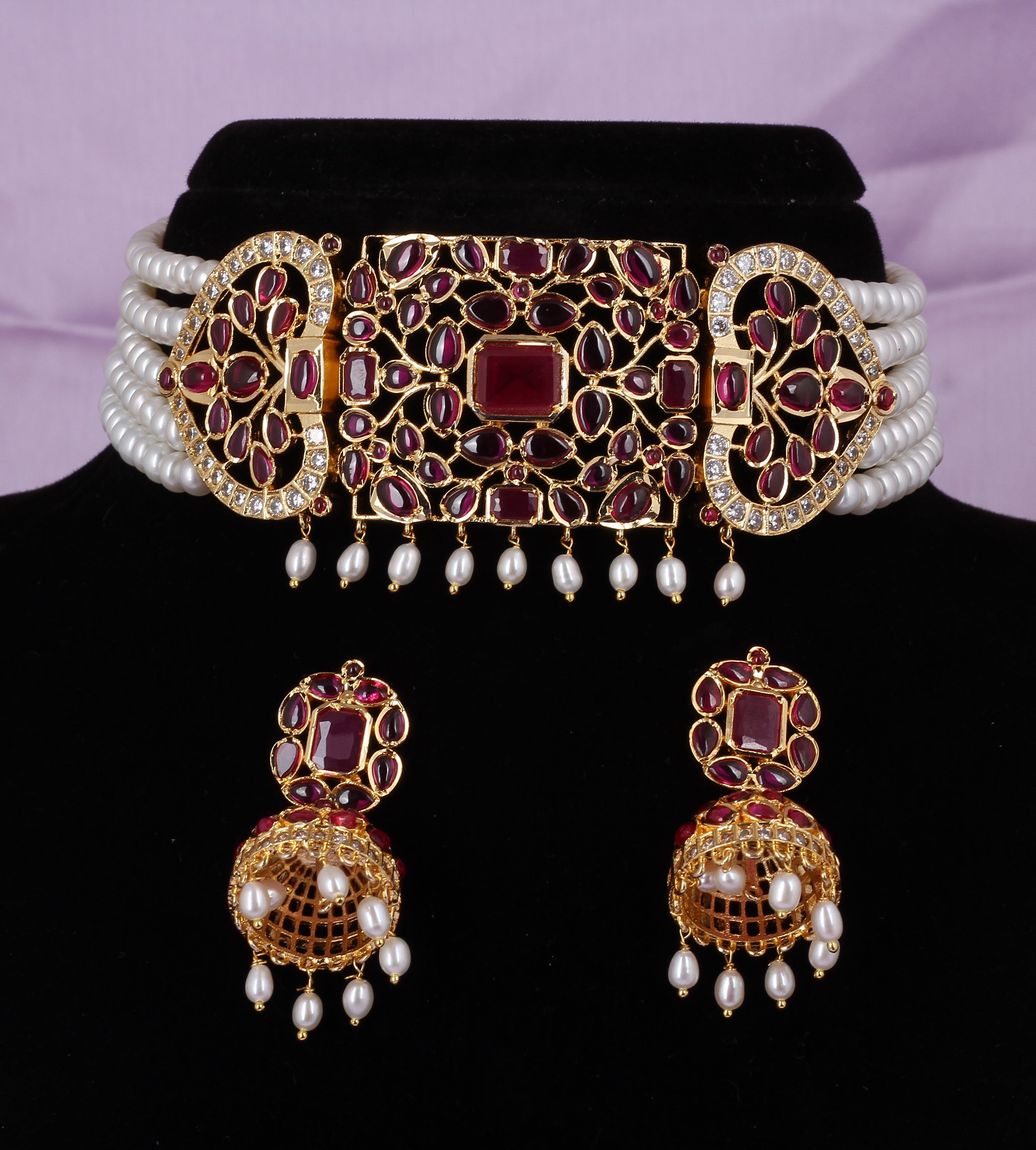Real Natural Fresh Water Pearls Choker Set With Certificate(D.No CKR555)