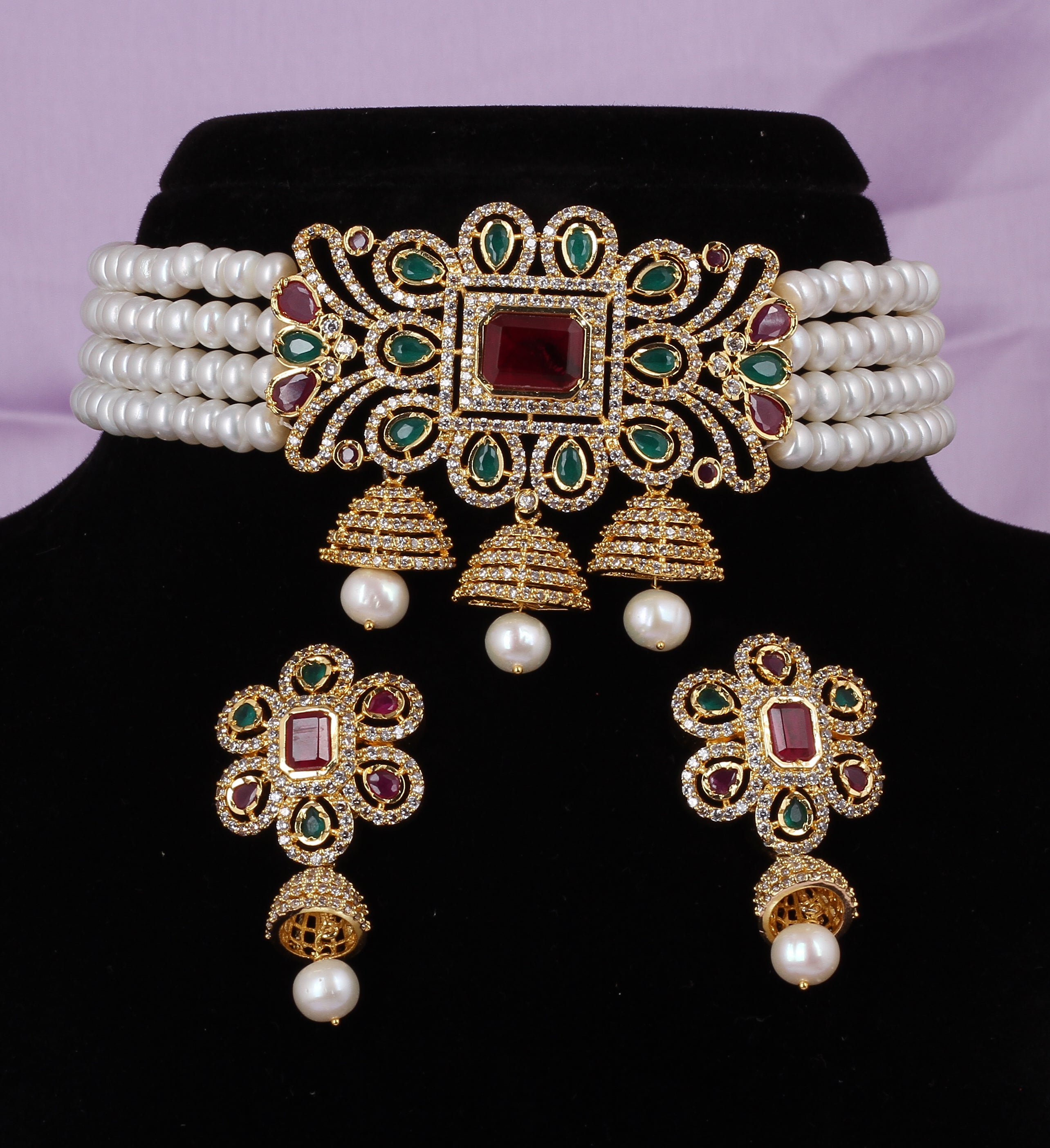 Real Natural Fresh Water Pearls Choker Set With Certificate(D.No CKR556)