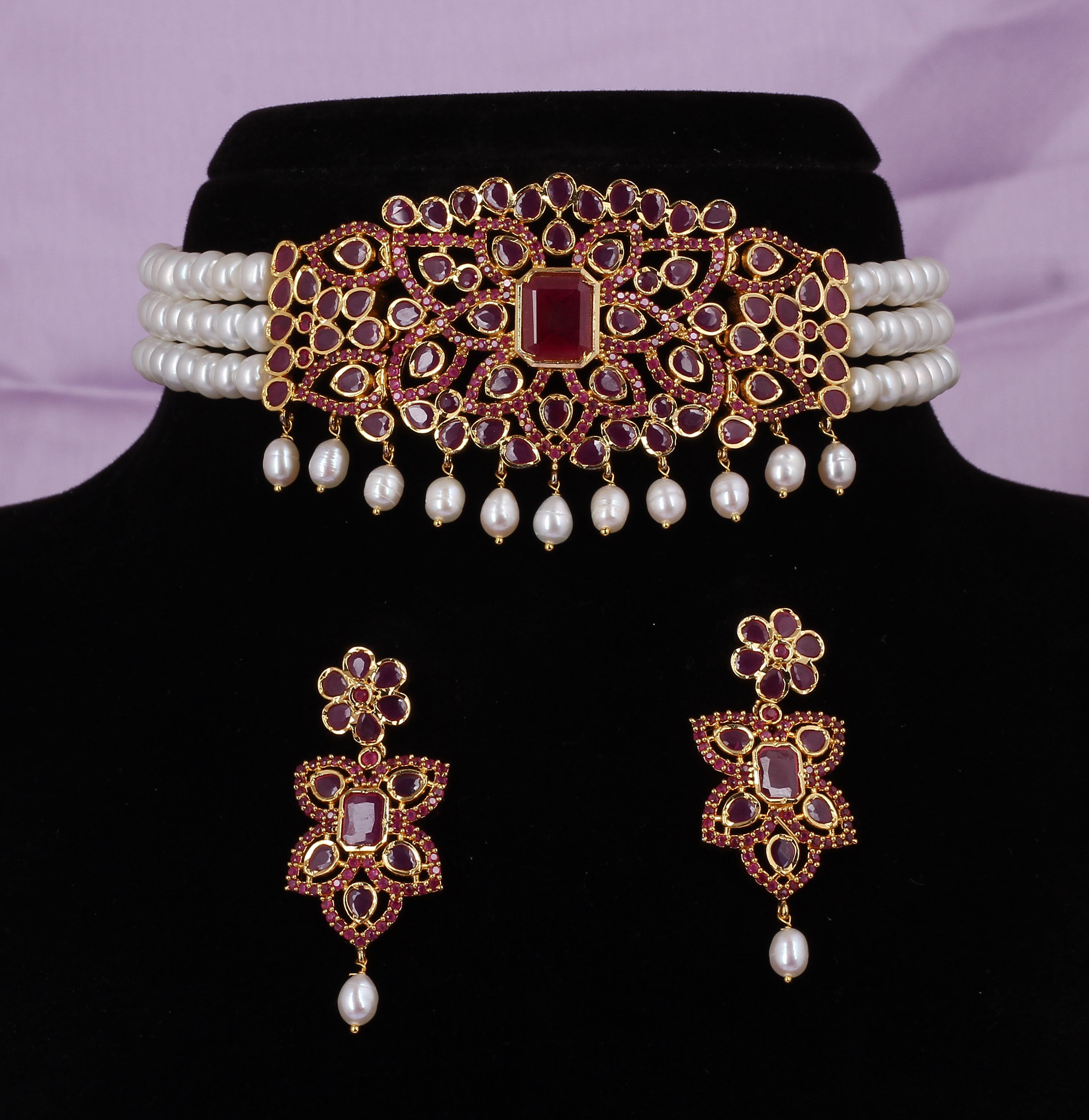 Real Natural Fresh Water Pearls Choker Set With Certificate(D.No CKR559)