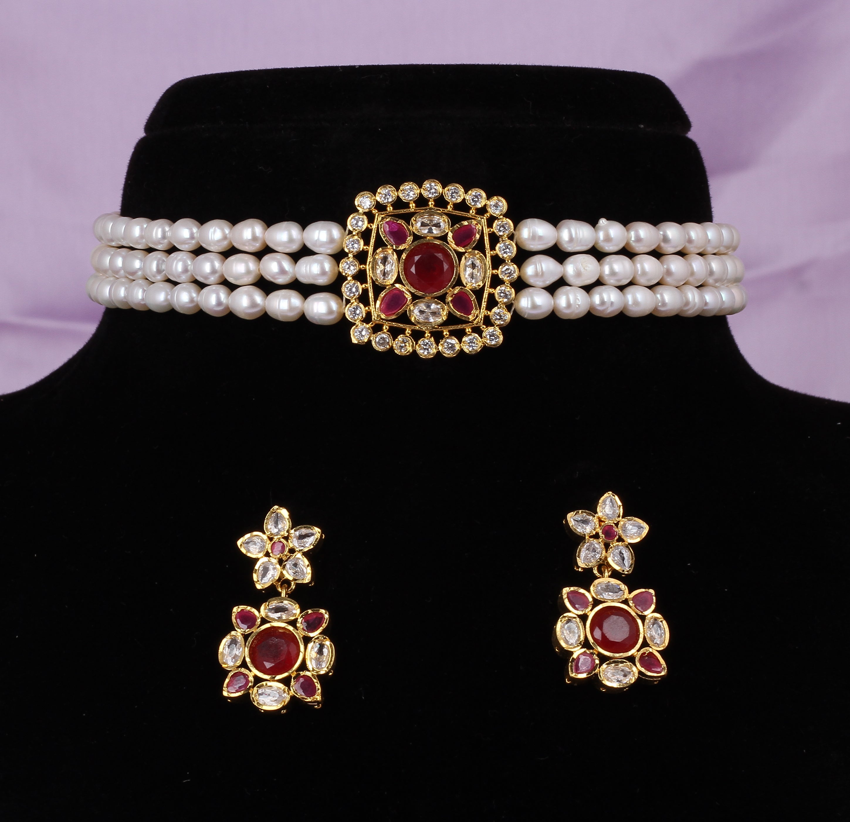 Real Natural Fresh Water Pearls Choker Set With Certificate(D.No CKR562)