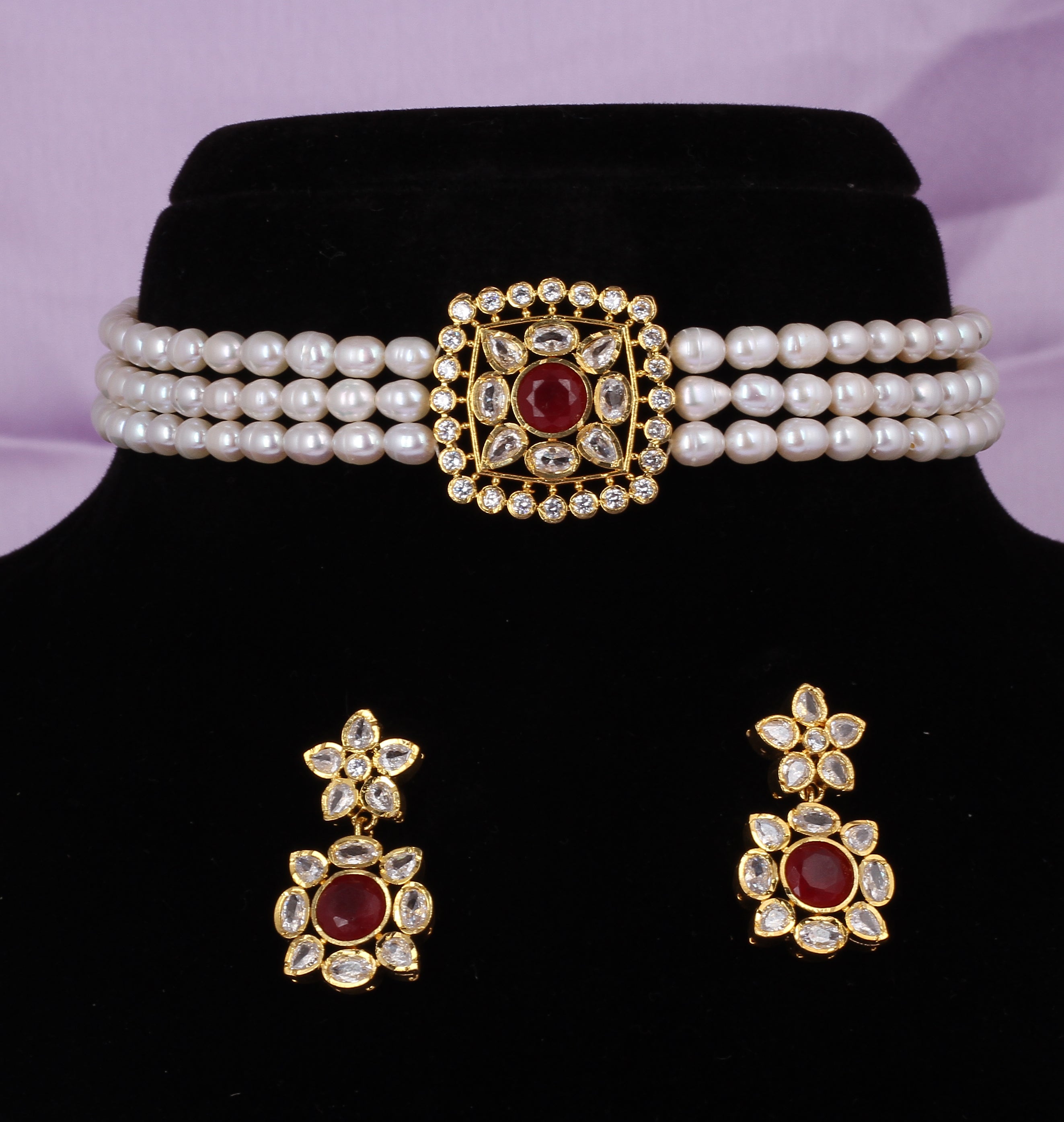 Real Natural Fresh Water Pearls Choker Set With Certificate(D.No CKR563)