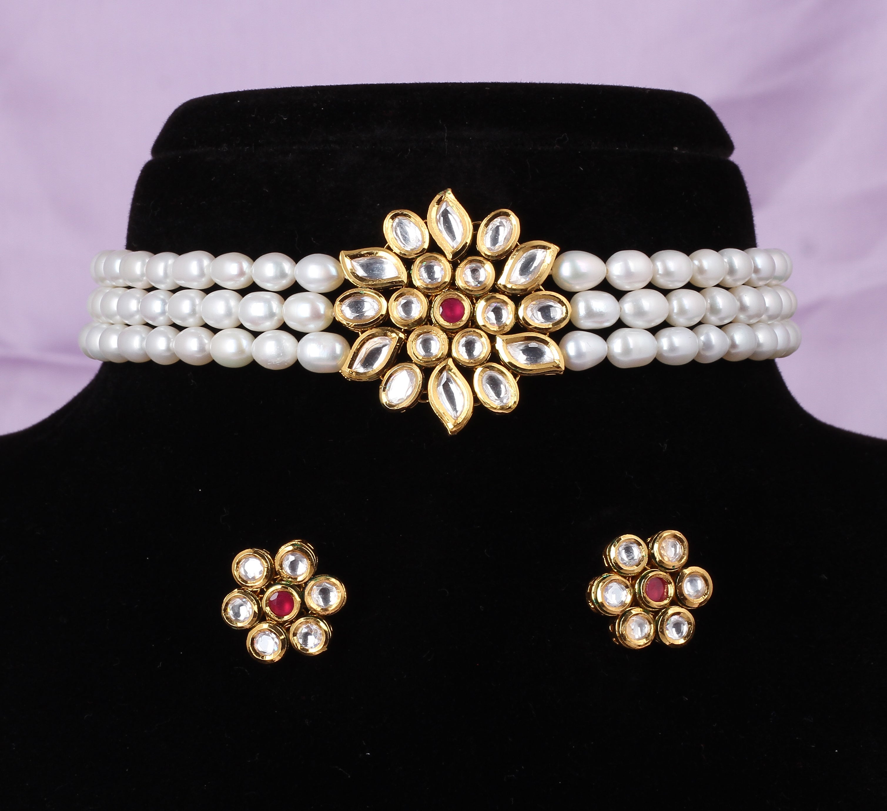 Real Natural Fresh Water Pearls Choker Set With Certificate(D.No CKR564)