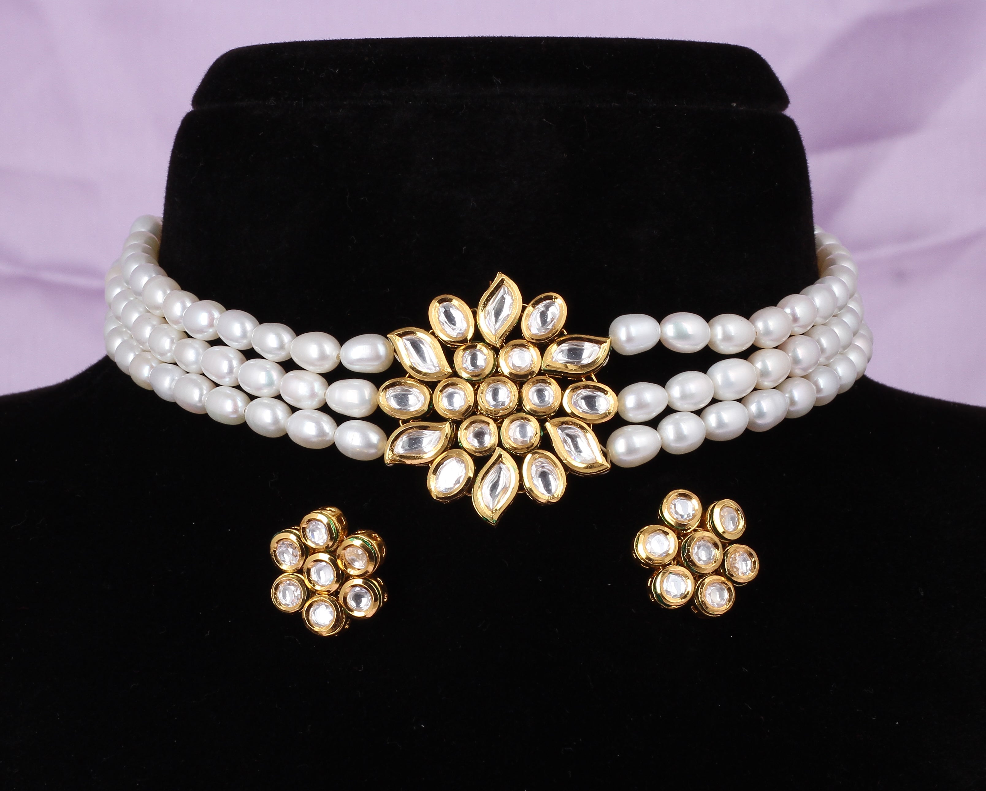 Real Natural Fresh Water Pearls Choker Set With Certificate(D.No CKR565)