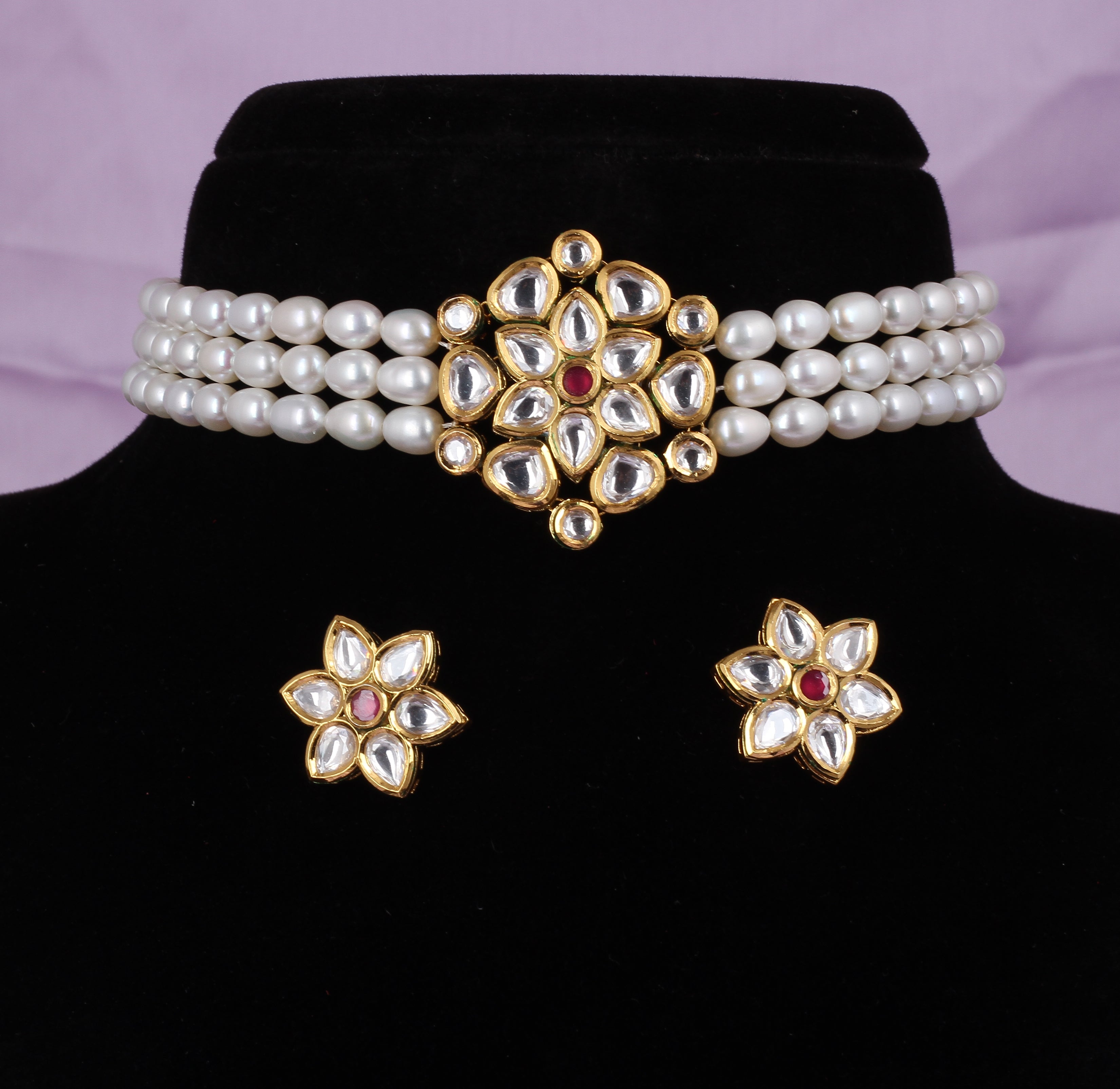 Real Natural Fresh Water Pearls Choker Set With Certificate(D.No CKR566)