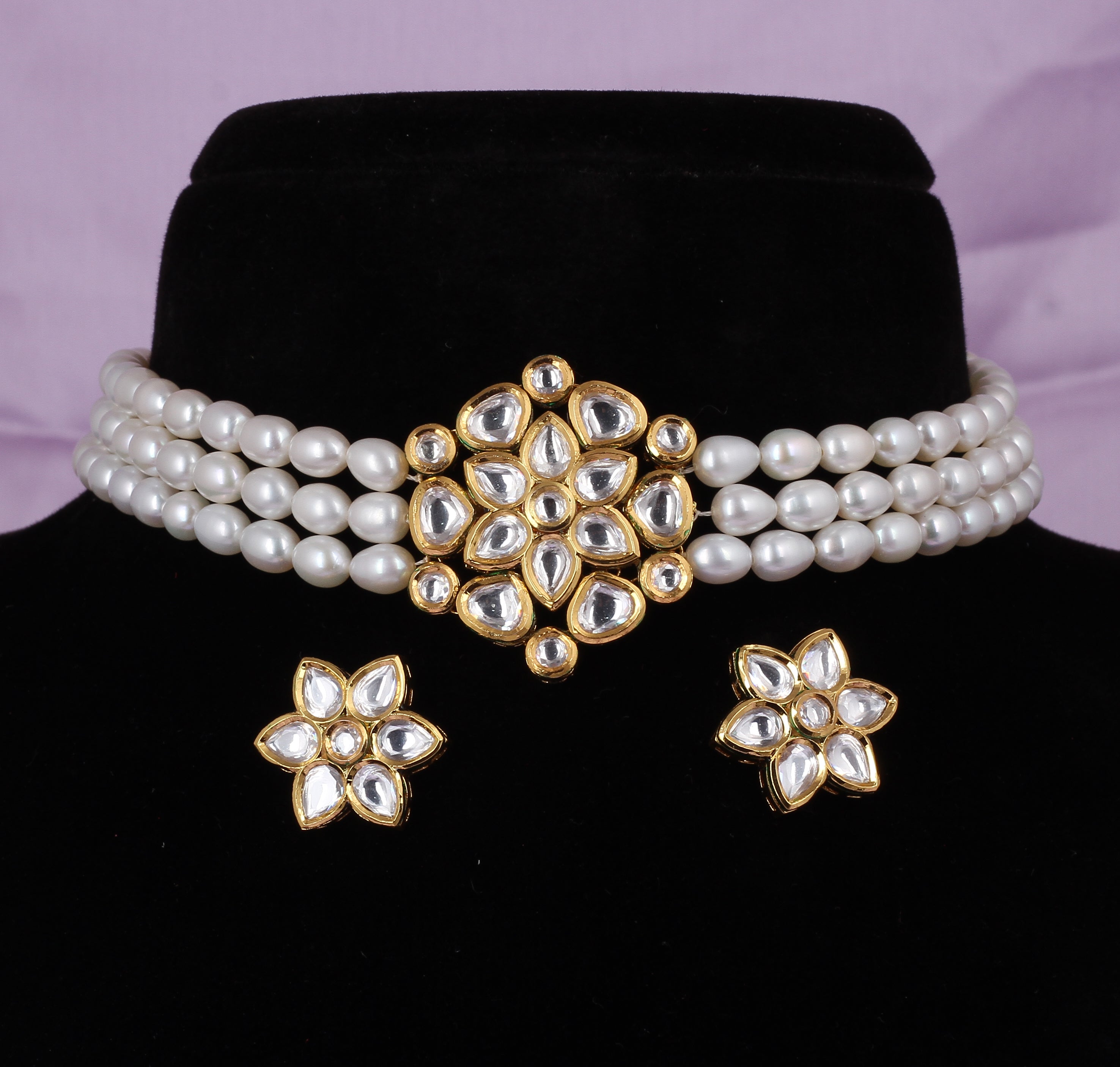 Real Natural Fresh Water Pearls Choker Set With Certificate(D.No CKR567)