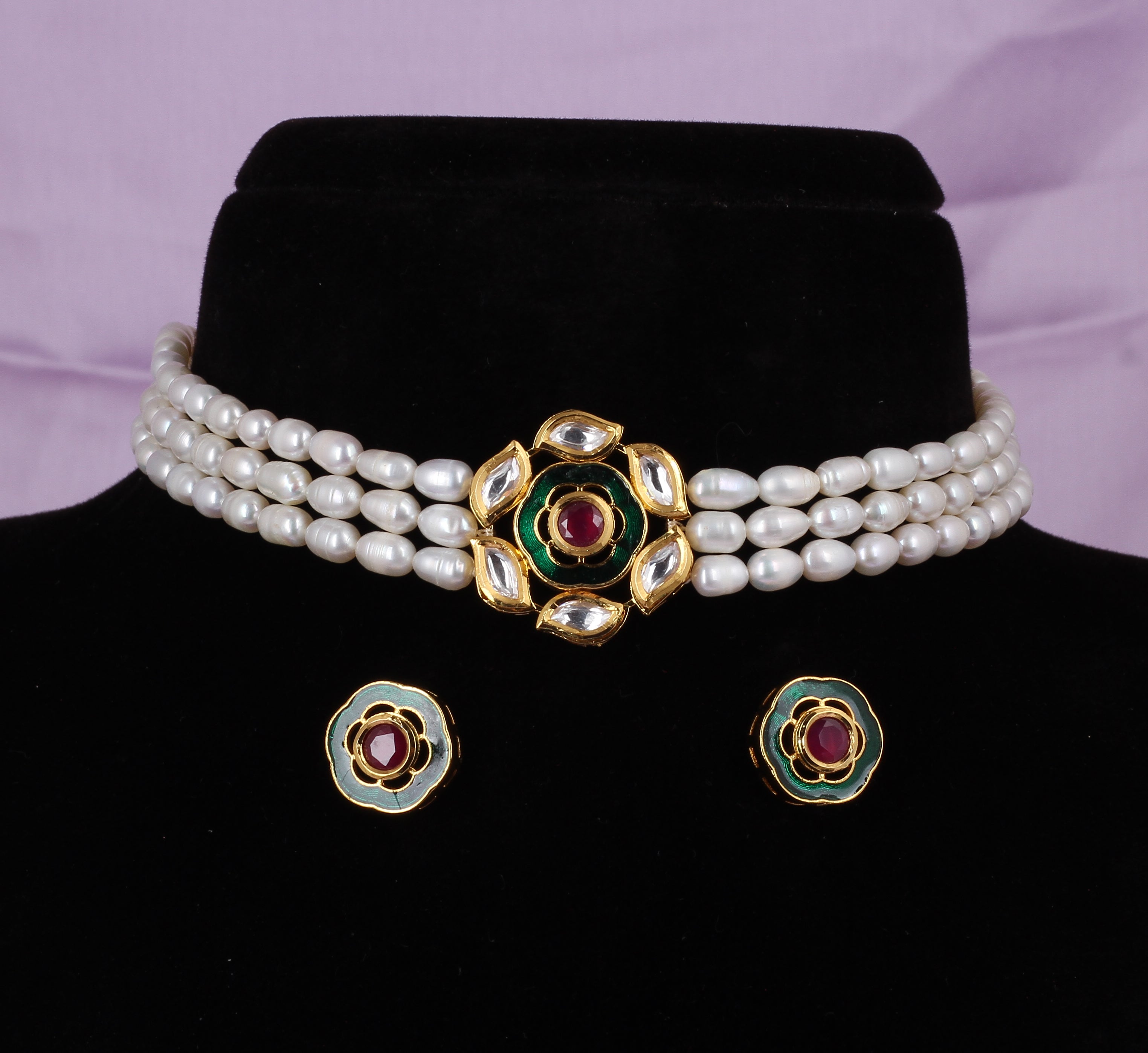 Real Natural Fresh Water Pearls Choker Set With Certificate(D.No CKR568)