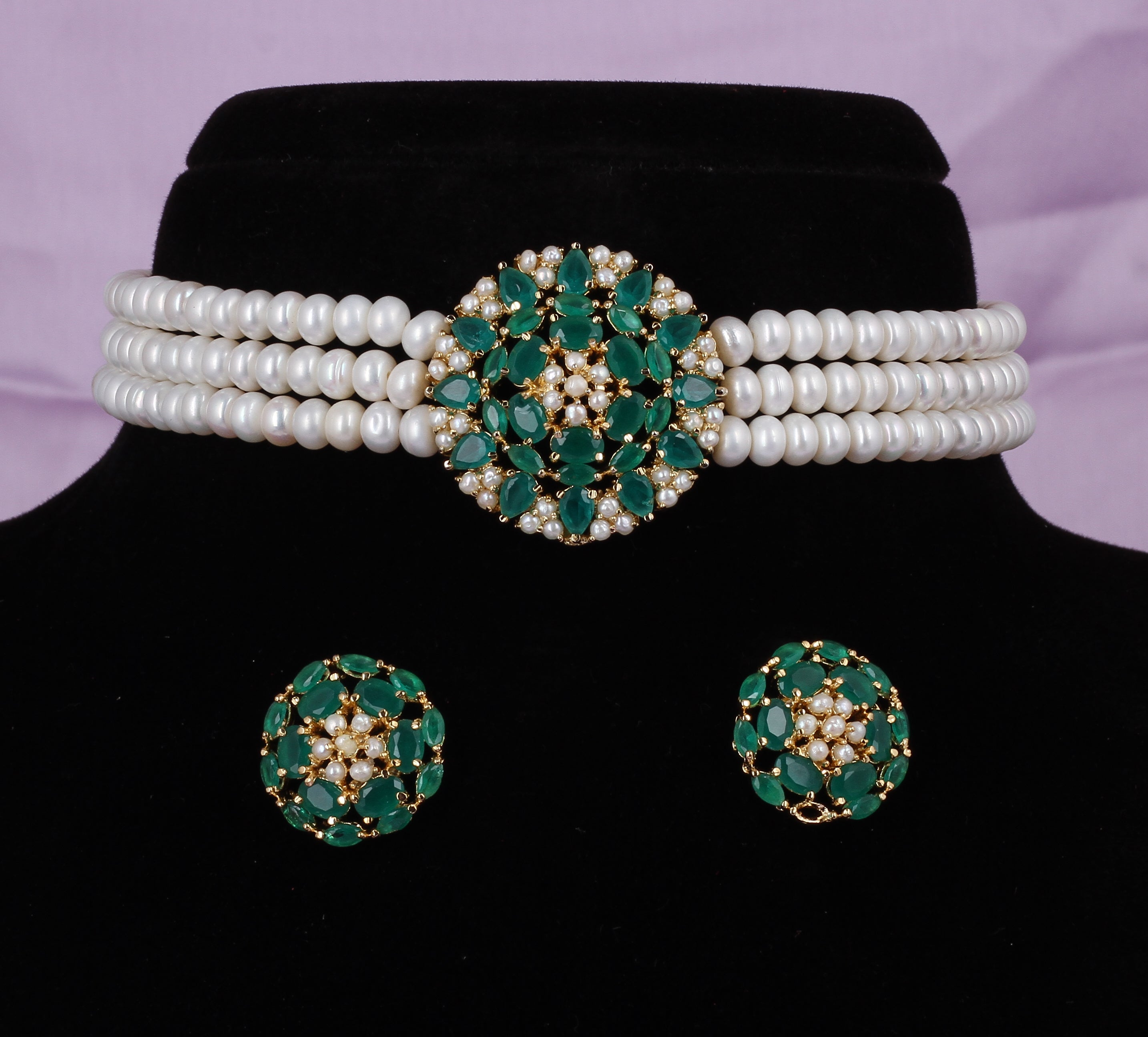 Real Natural Fresh Water Pearls Choker Set With Certificate(D.No CKR579)