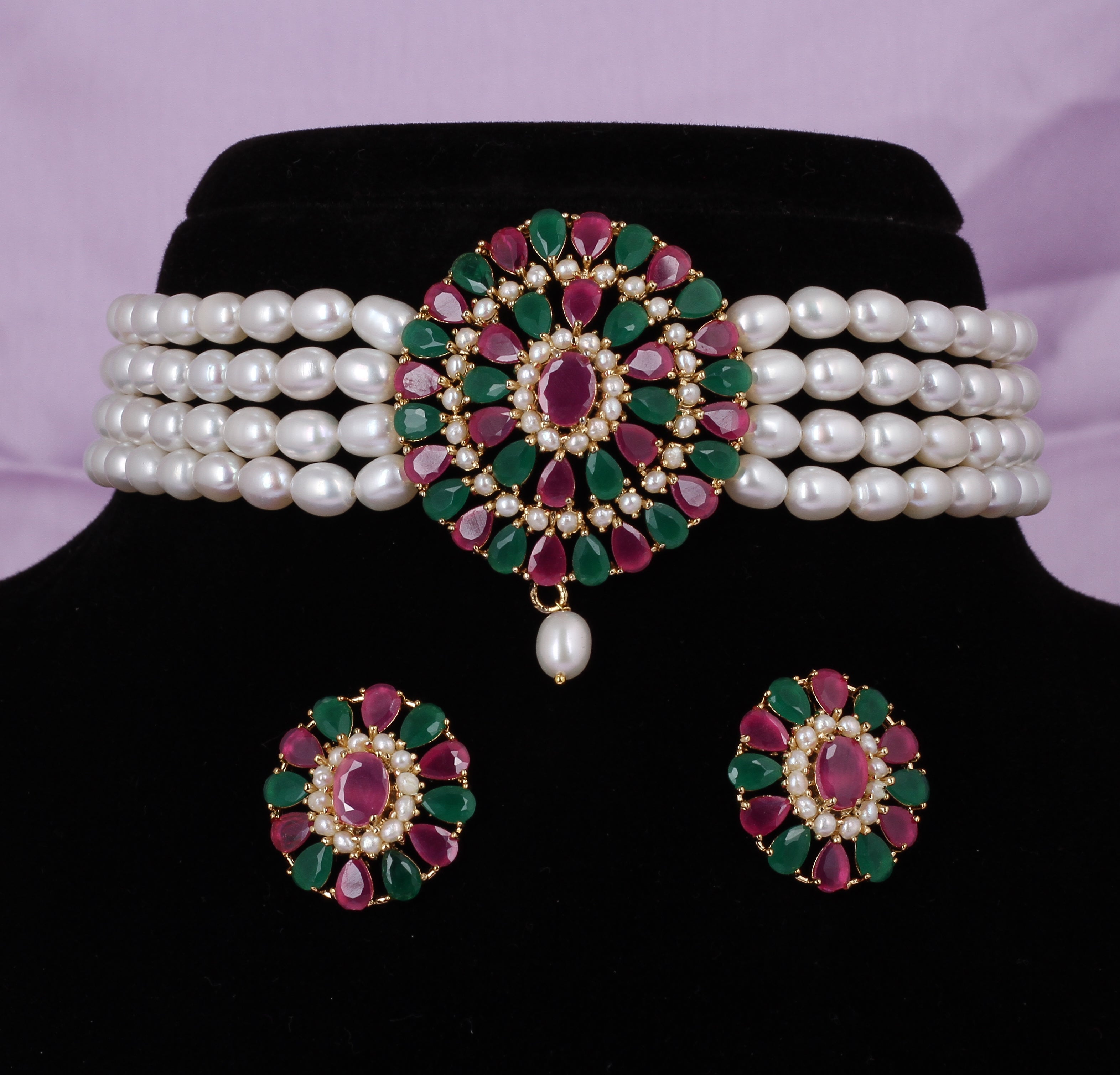 Real Natural Fresh Water Pearls Choker Set With Certificate(D.No CKR582)