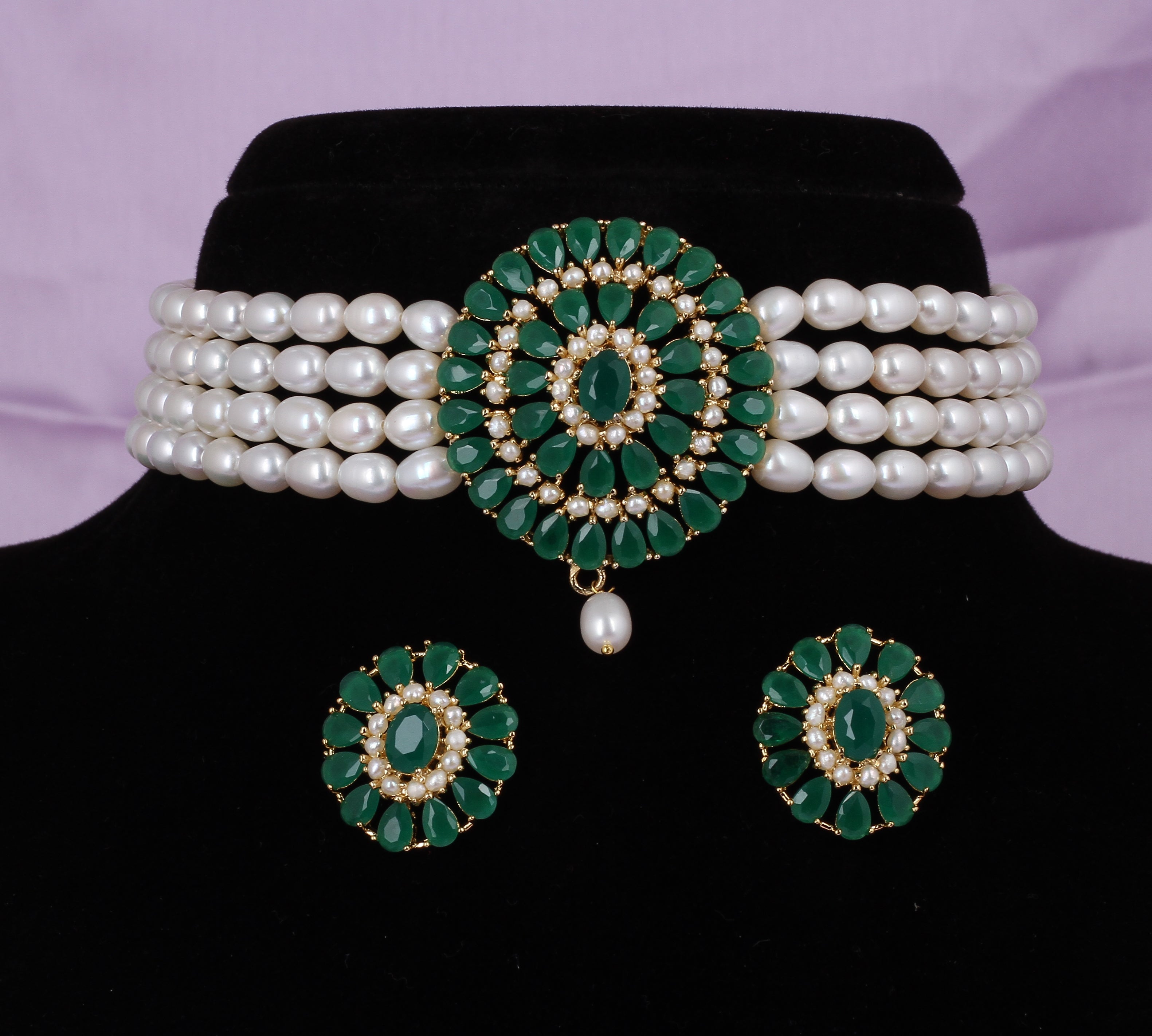 Real Natural Fresh Water Pearls Choker Set With Certificate(D.No CKR583)