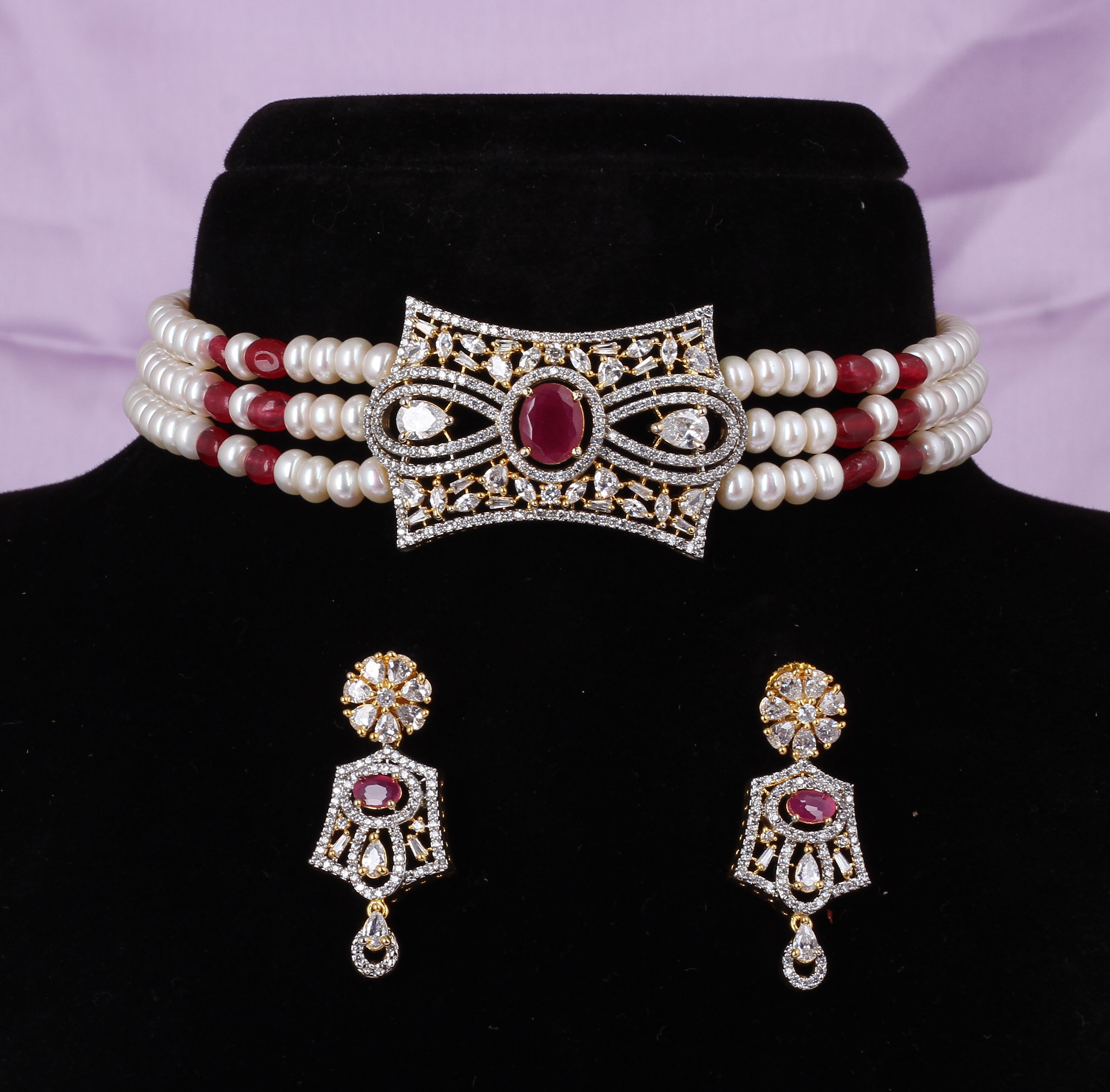 Real Natural Fresh Water Pearls Choker Set With Certificate(D.No CKR584)