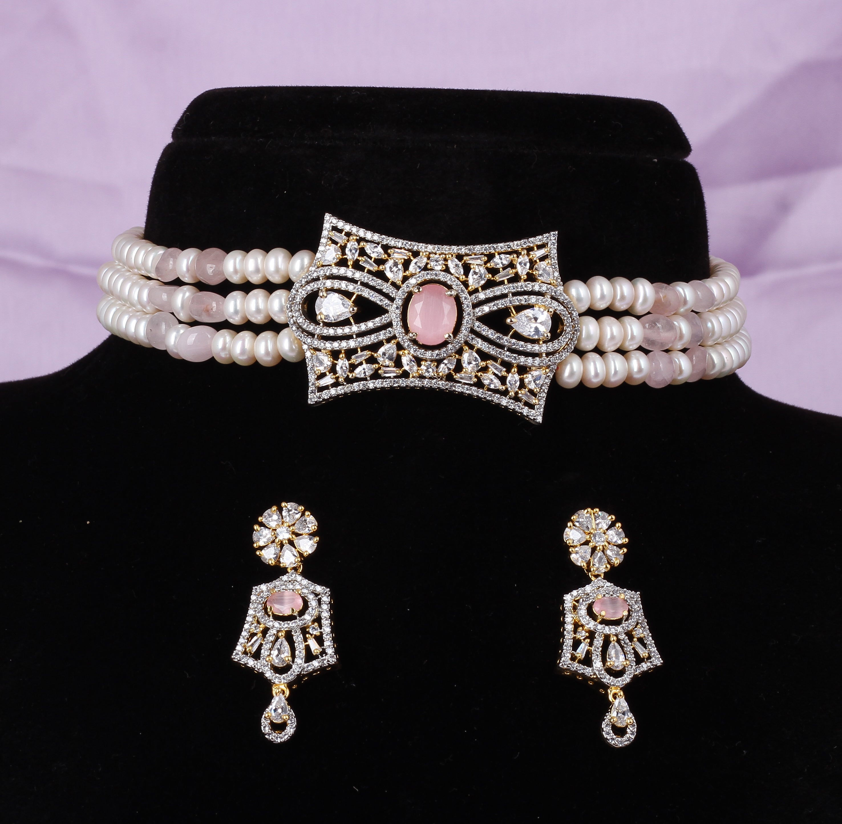 Real Natural Fresh Water Pearls Choker Set With Certificate(D.No CKR585)
