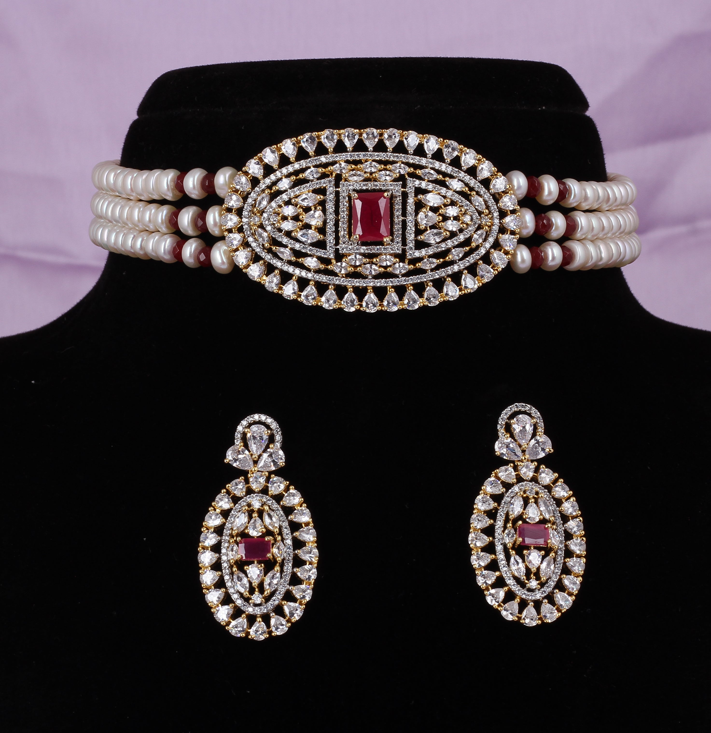 Real Natural Fresh Water Pearls Choker Set With Certificate(D.No CKR589)