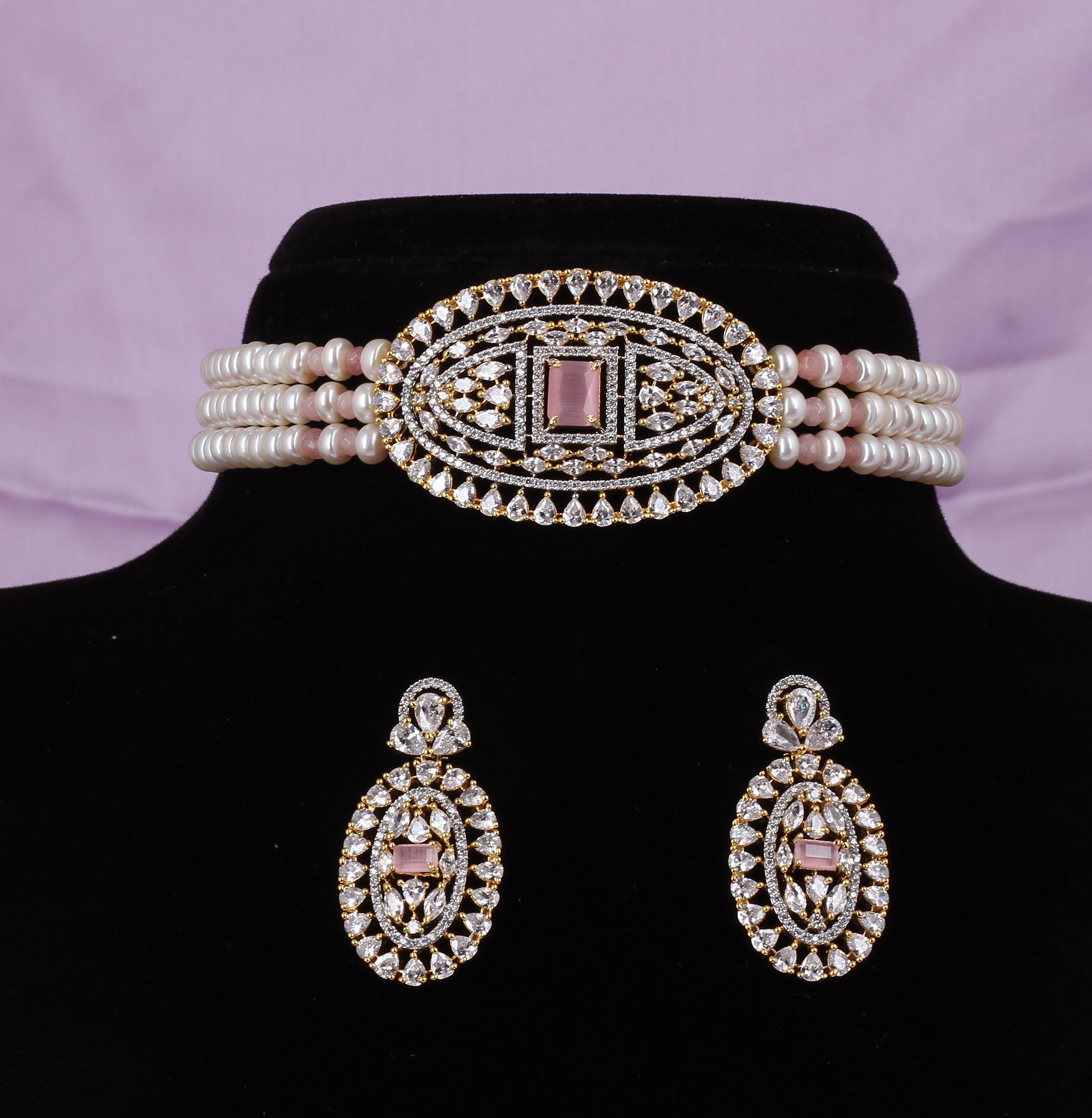 Real Natural Fresh Water Pearls Choker Set With Certificate(D.No CKR590)