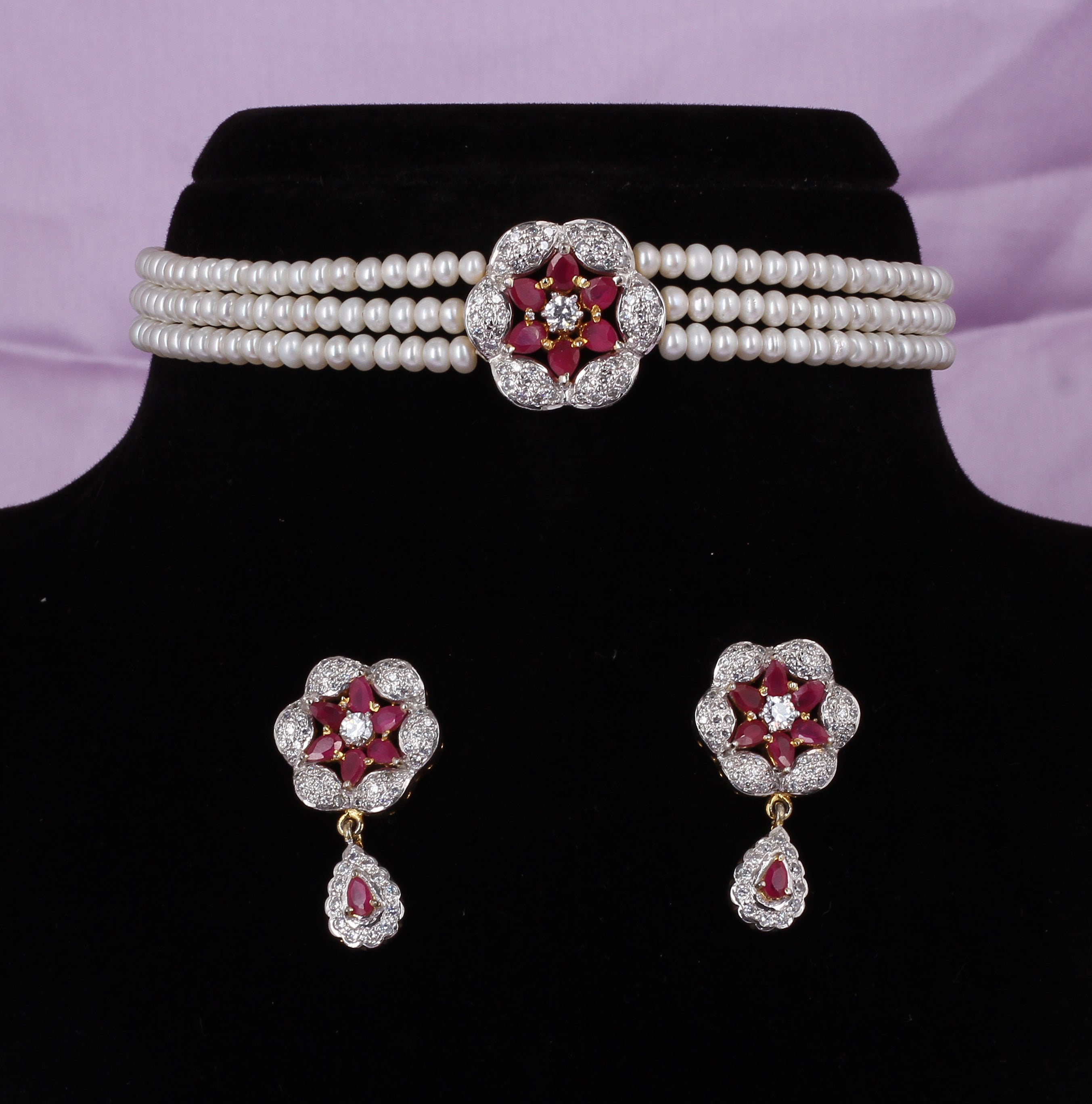 Real Natural Fresh Water Pearls Choker Set With Certificate(D.No CKR592)