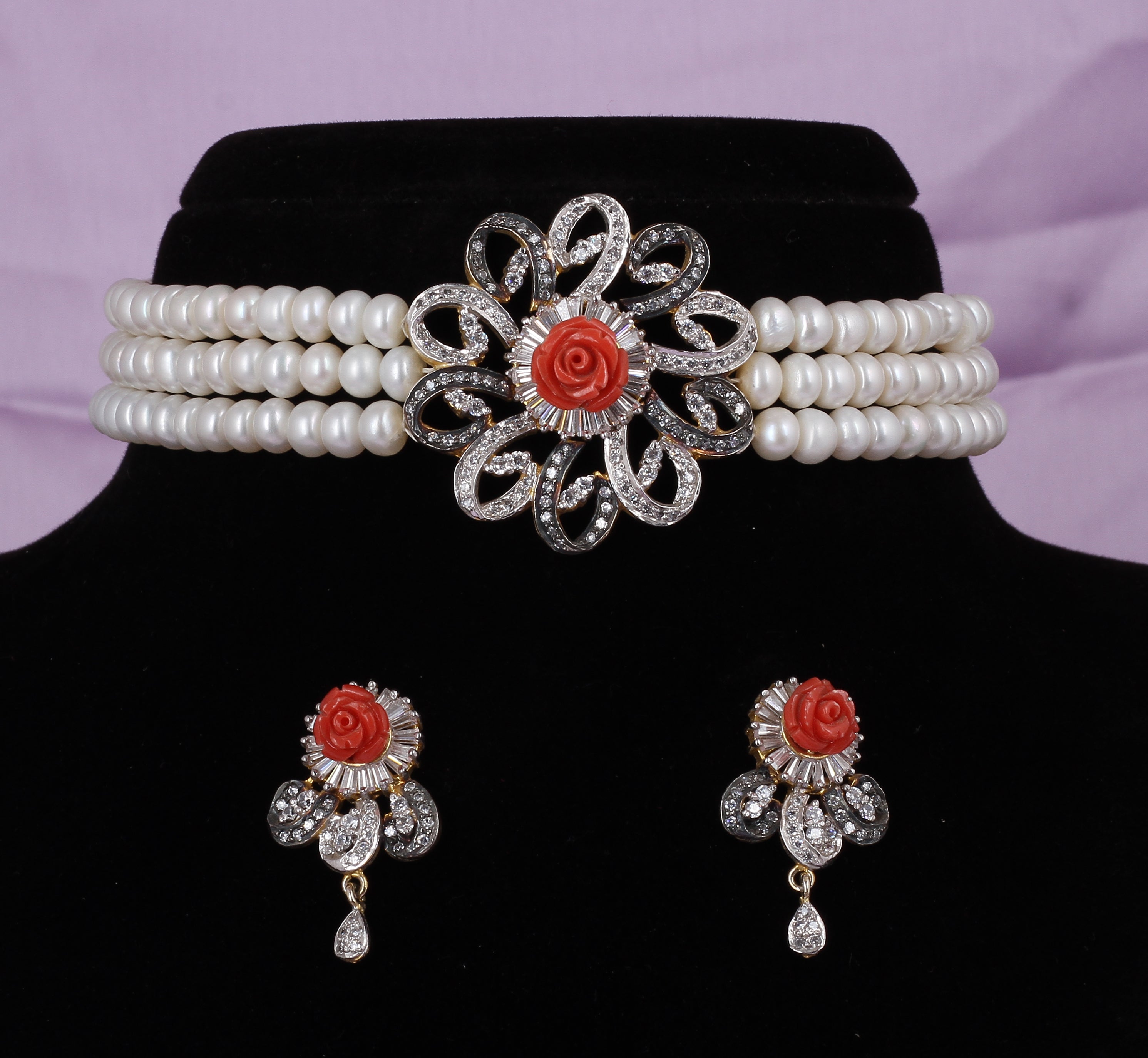 Real Natural Fresh Water Pearls Choker Set With Certificate(D.No CKR595)