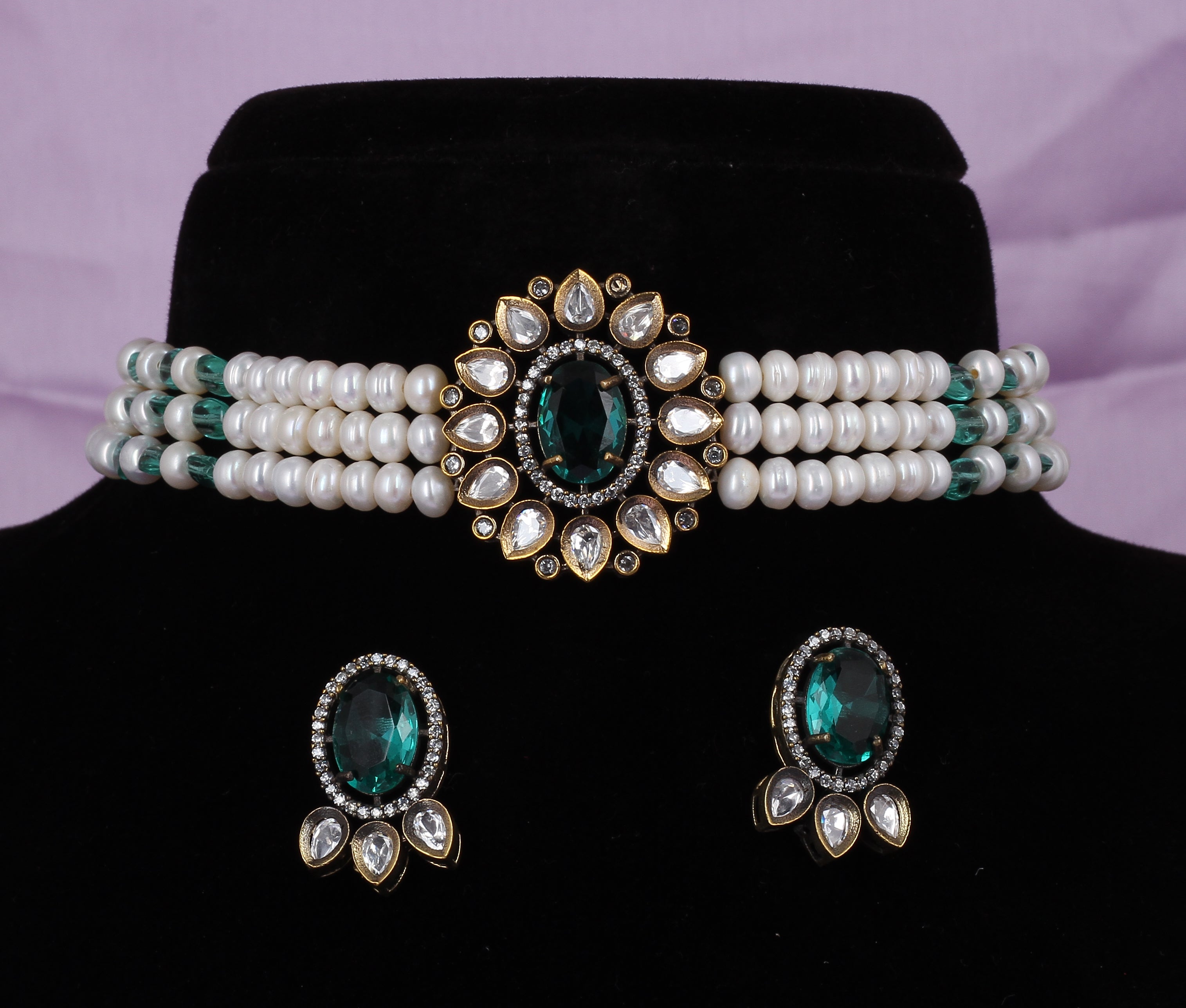 Real Natural Fresh Water Pearls Choker Set With Certificate(D.No CKR598)