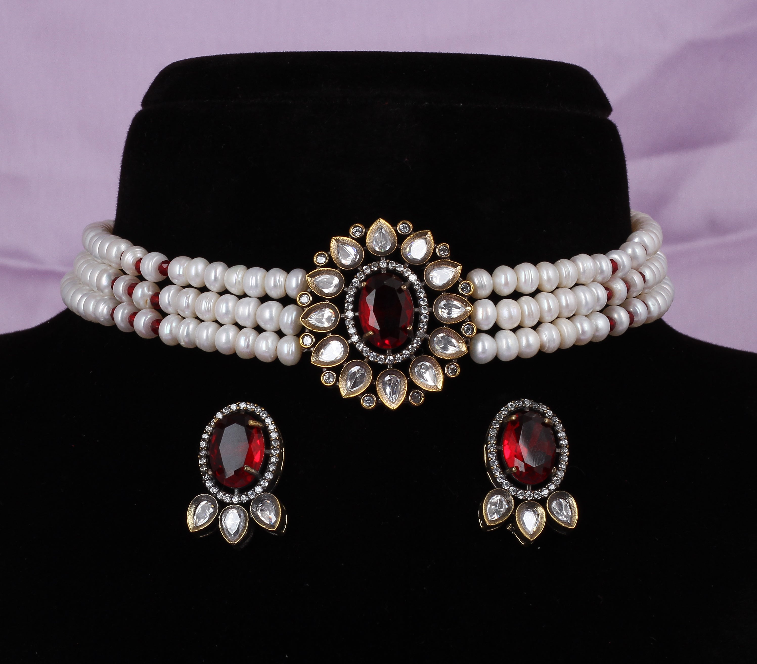 Real Natural Fresh Water Pearls Choker Set With Certificate(D.No CKR603)