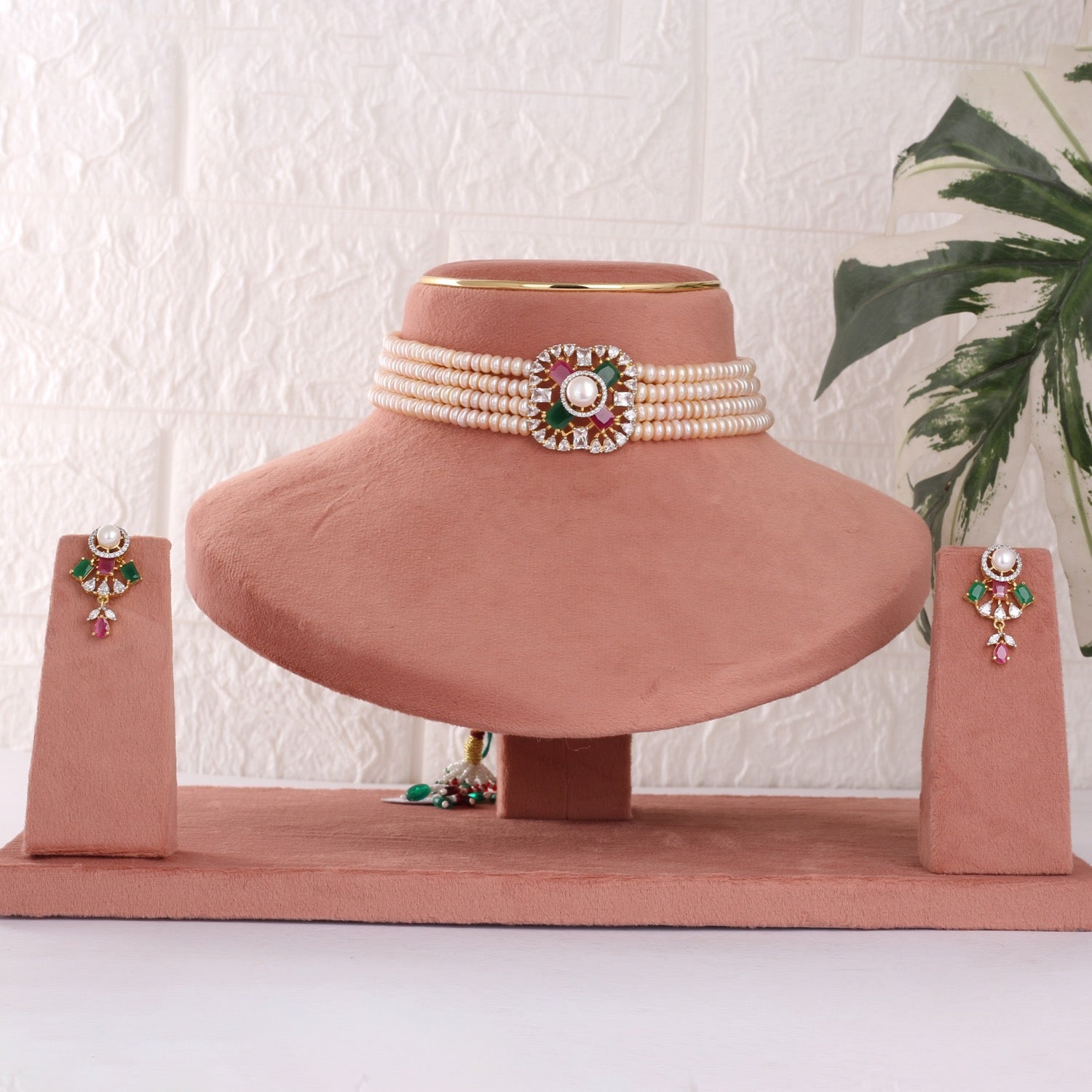 Exclusive Designer Real Natural Fresh Water Pearls Choker Set With Certificate(D.No CKR757)